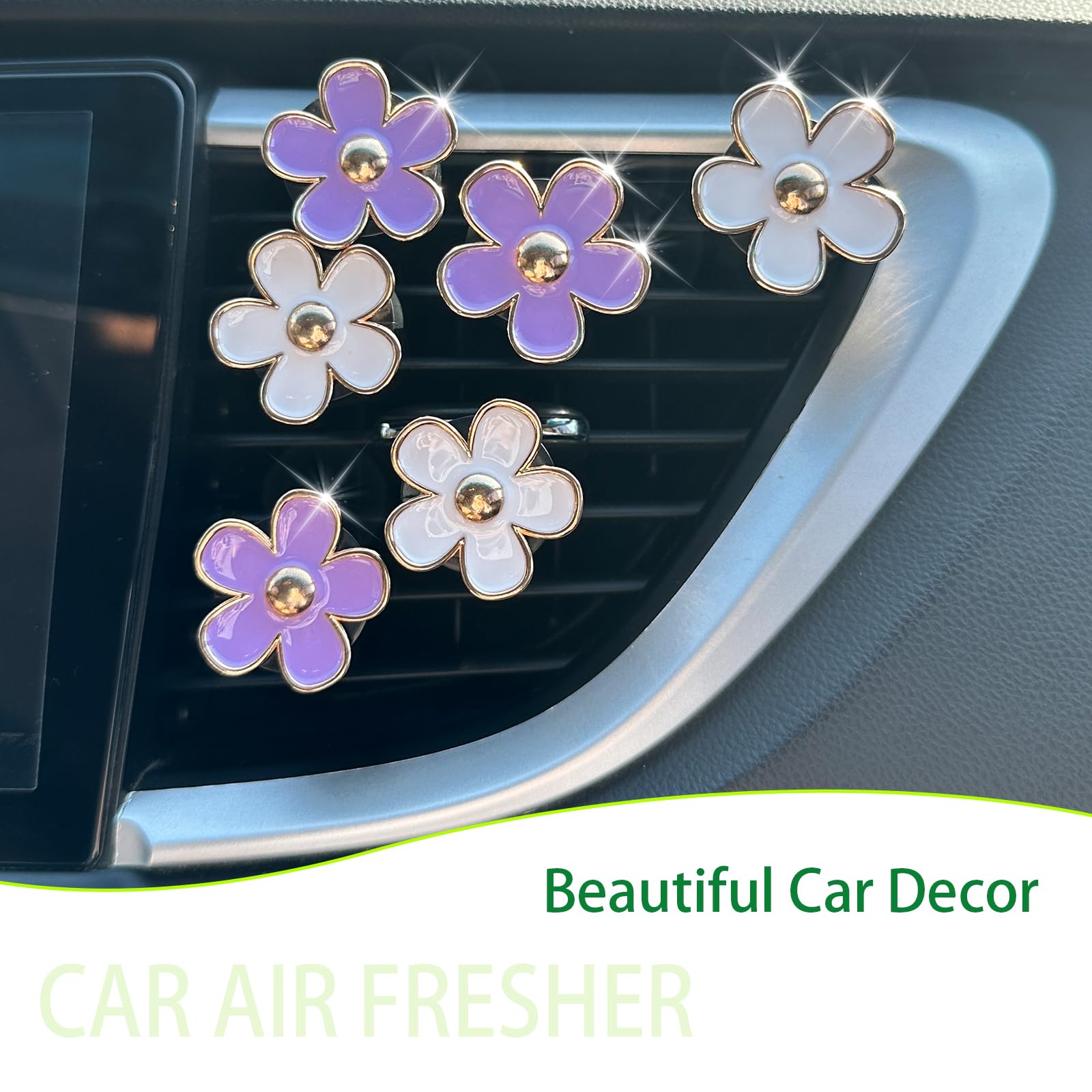 6pcs Flowers Car Air Freshener Vent Clips Purple White Daisy Air Vent Clip Car view 2