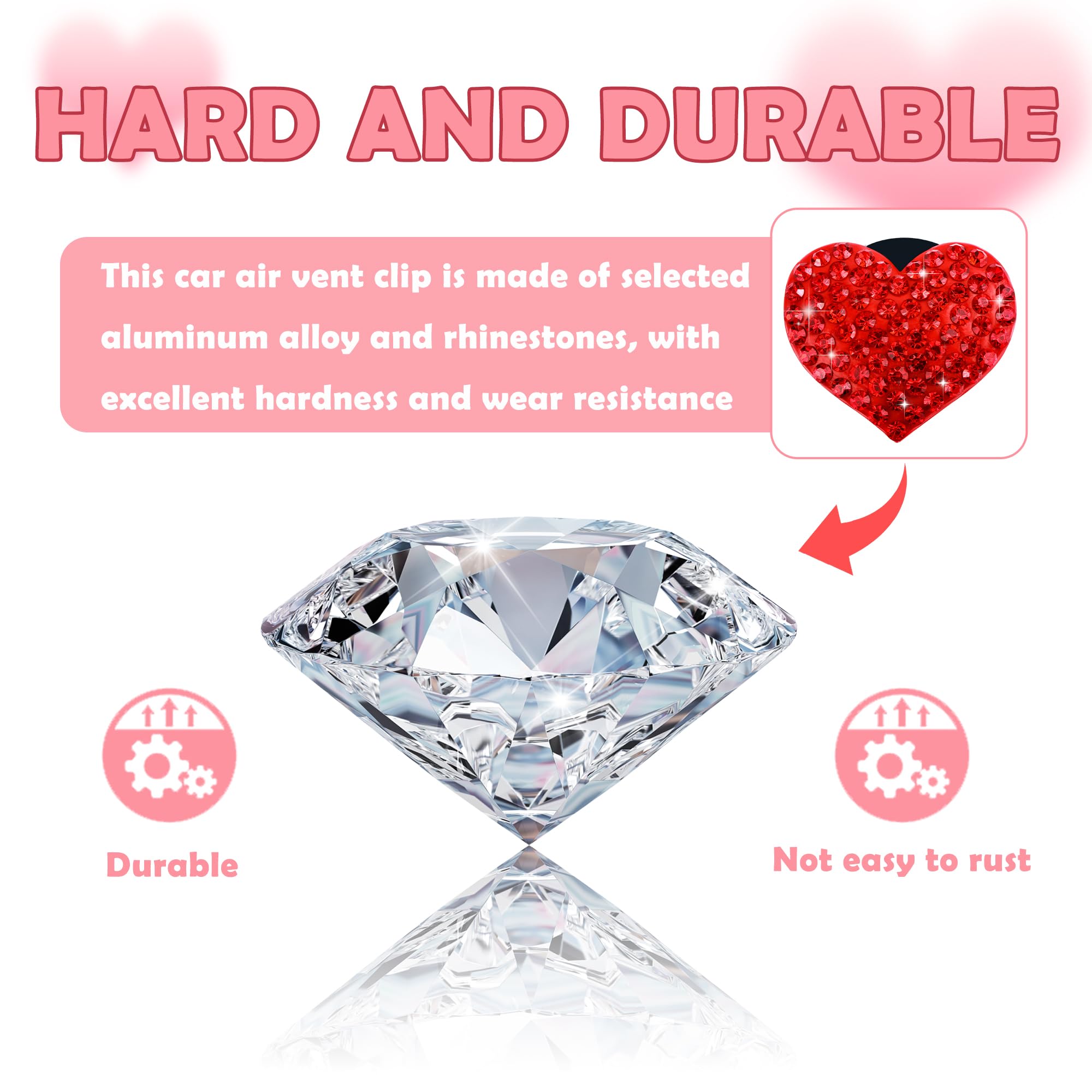 4PCS Heart-Shaped Car Vent Clips with Rhinestone view 3