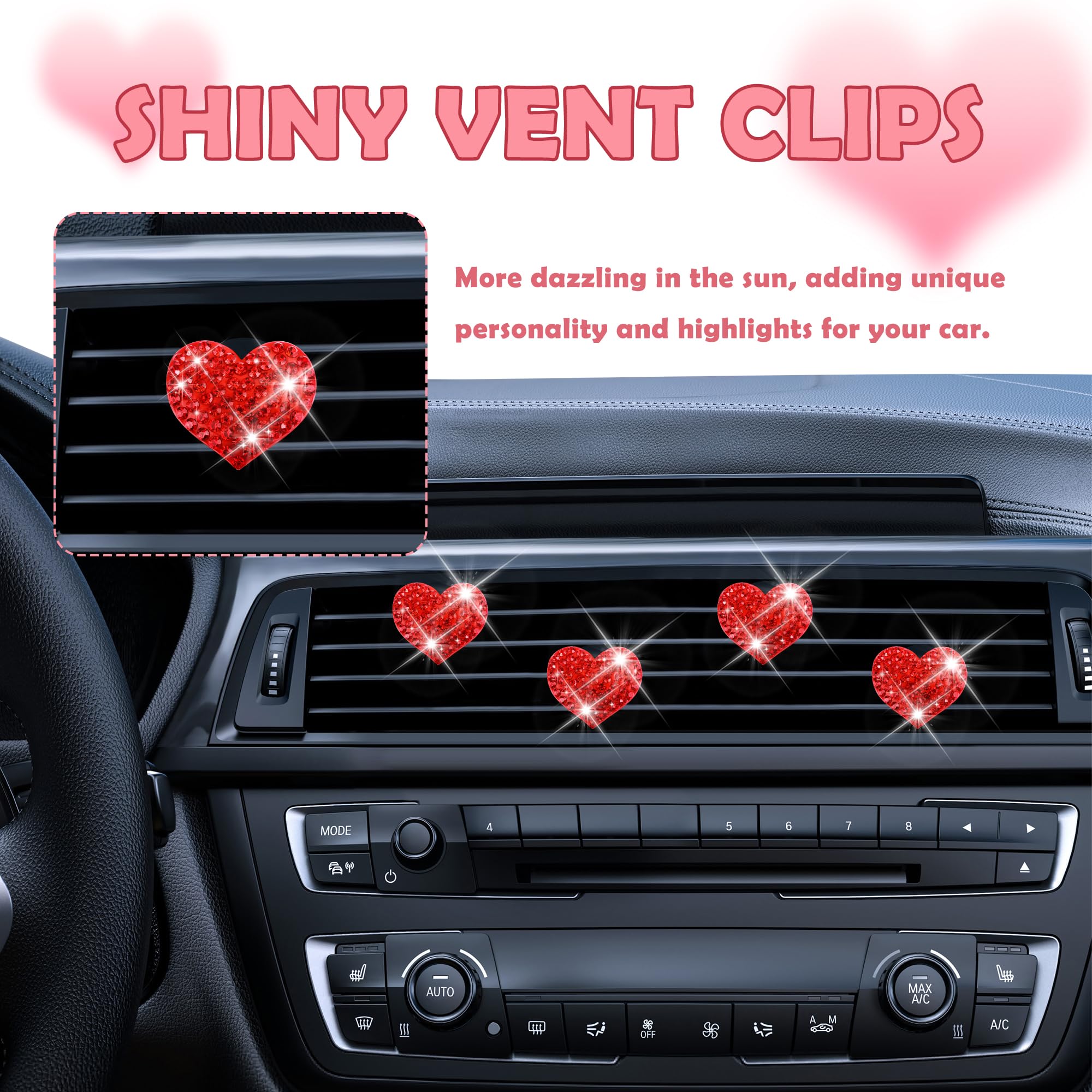 4PCS Heart-Shaped Car Vent Clips with Rhinestone view 4