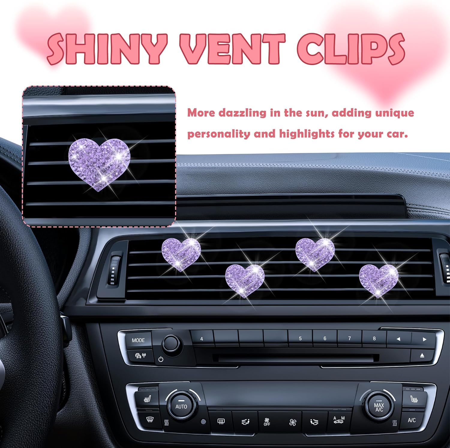 4PCS Heart-Shaped Car Vent Clips with Rhinestone view 4