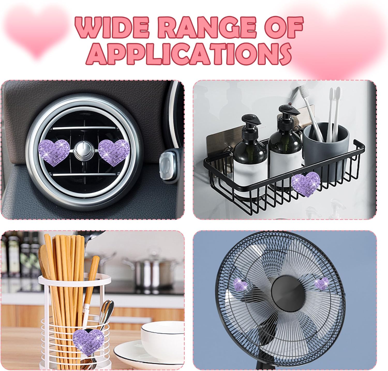 4PCS Heart-Shaped Car Vent Clips with Rhinestone view 5
