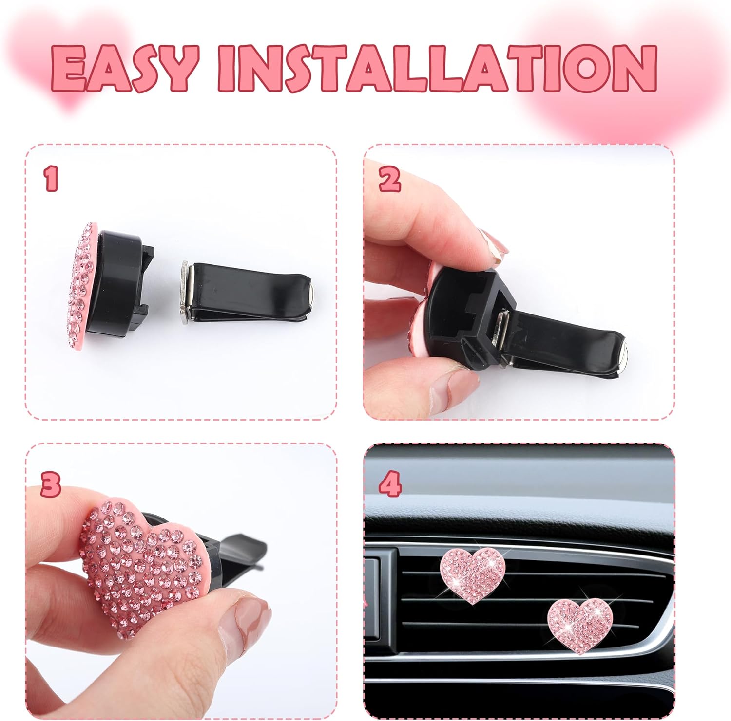 4PCS Heart-Shaped Car Vent Clips with Rhinestone view 6