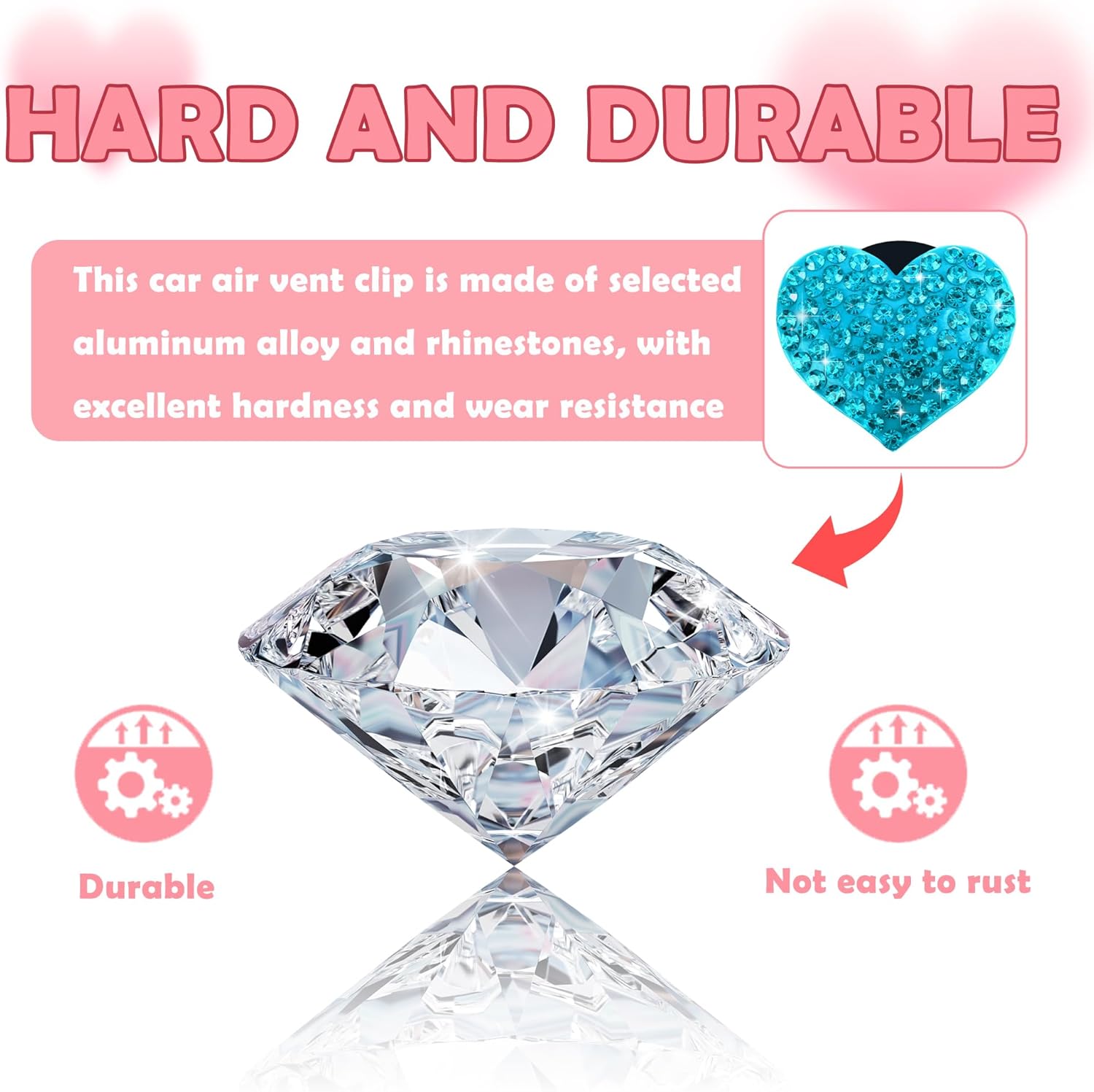 4PCS Heart-Shaped Car Vent Clips with Rhinestone view 3