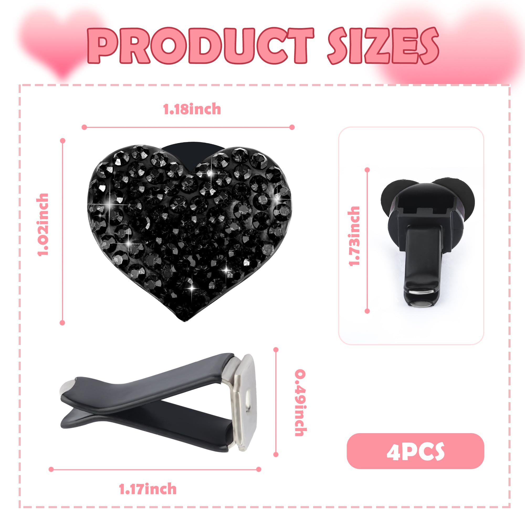 4PCS Heart-Shaped Car Vent Clips with Rhinestone view 2