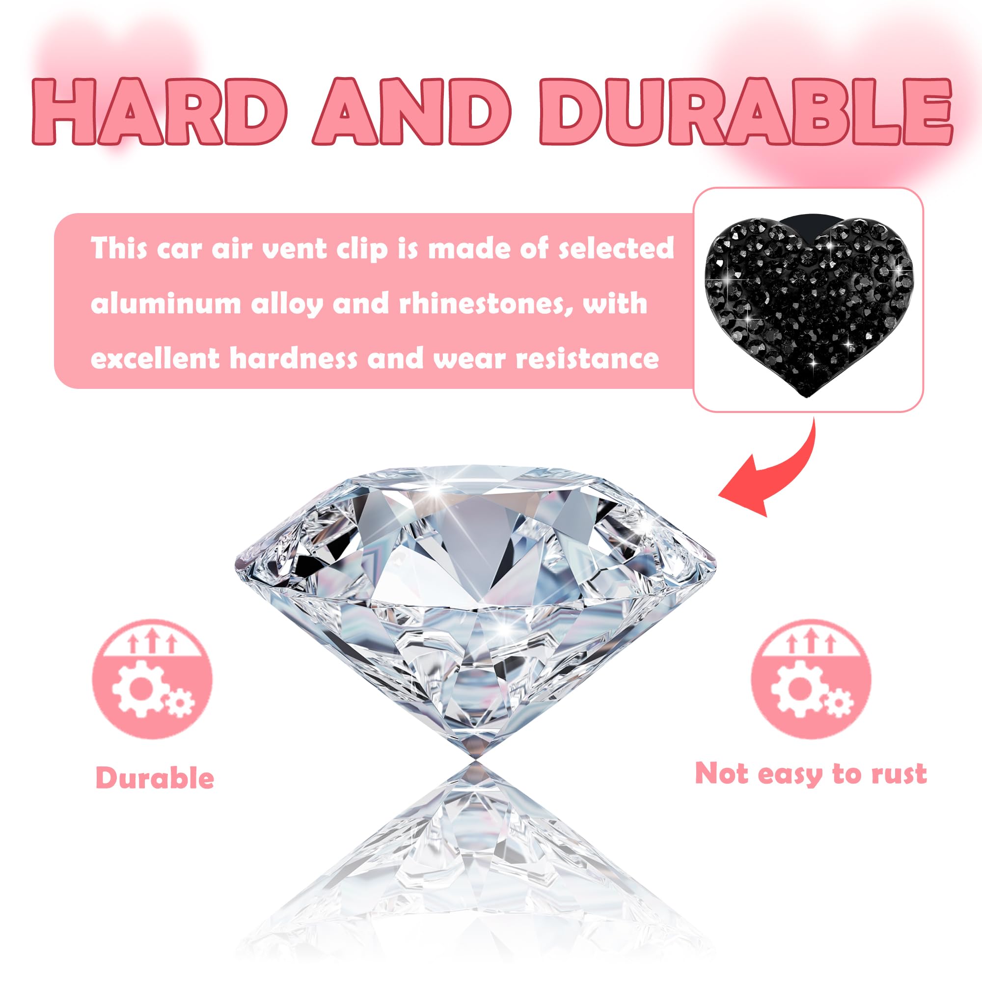 4PCS Heart-Shaped Car Vent Clips with Rhinestone view 3
