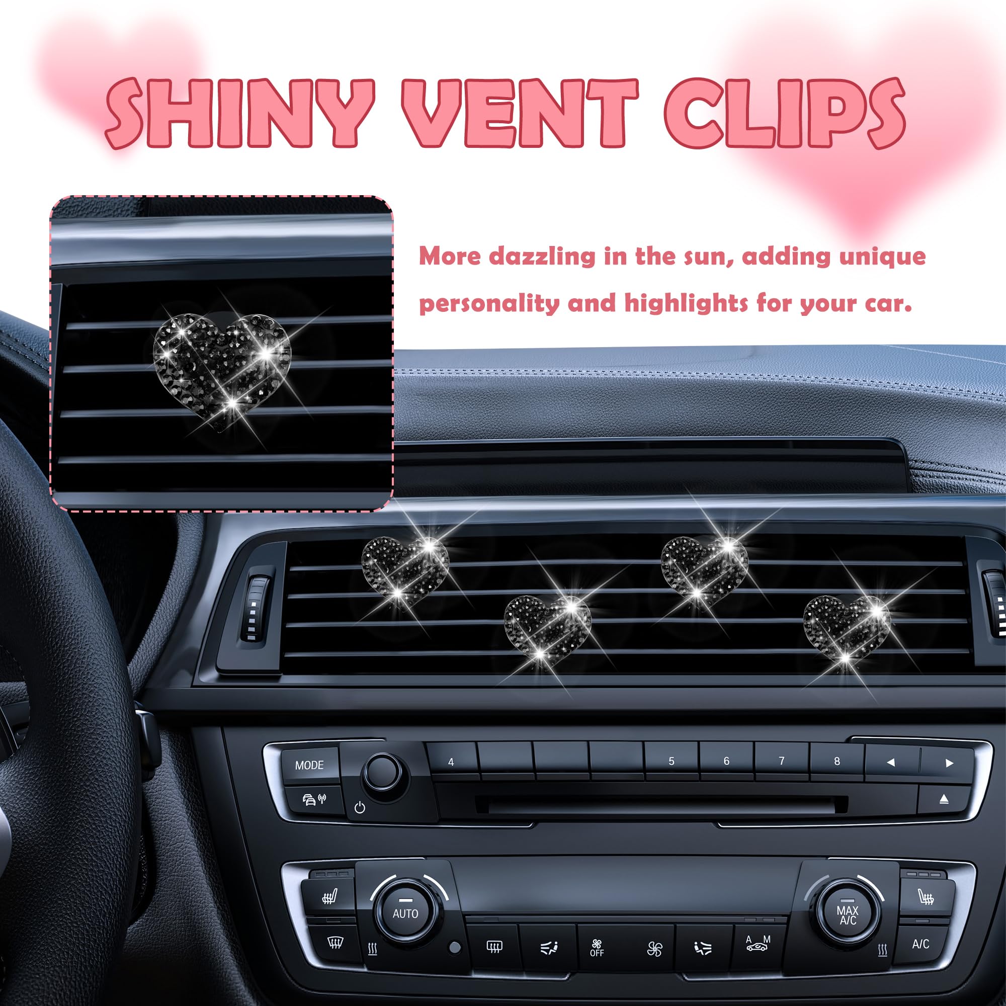 4PCS Heart-Shaped Car Vent Clips with Rhinestone view 4