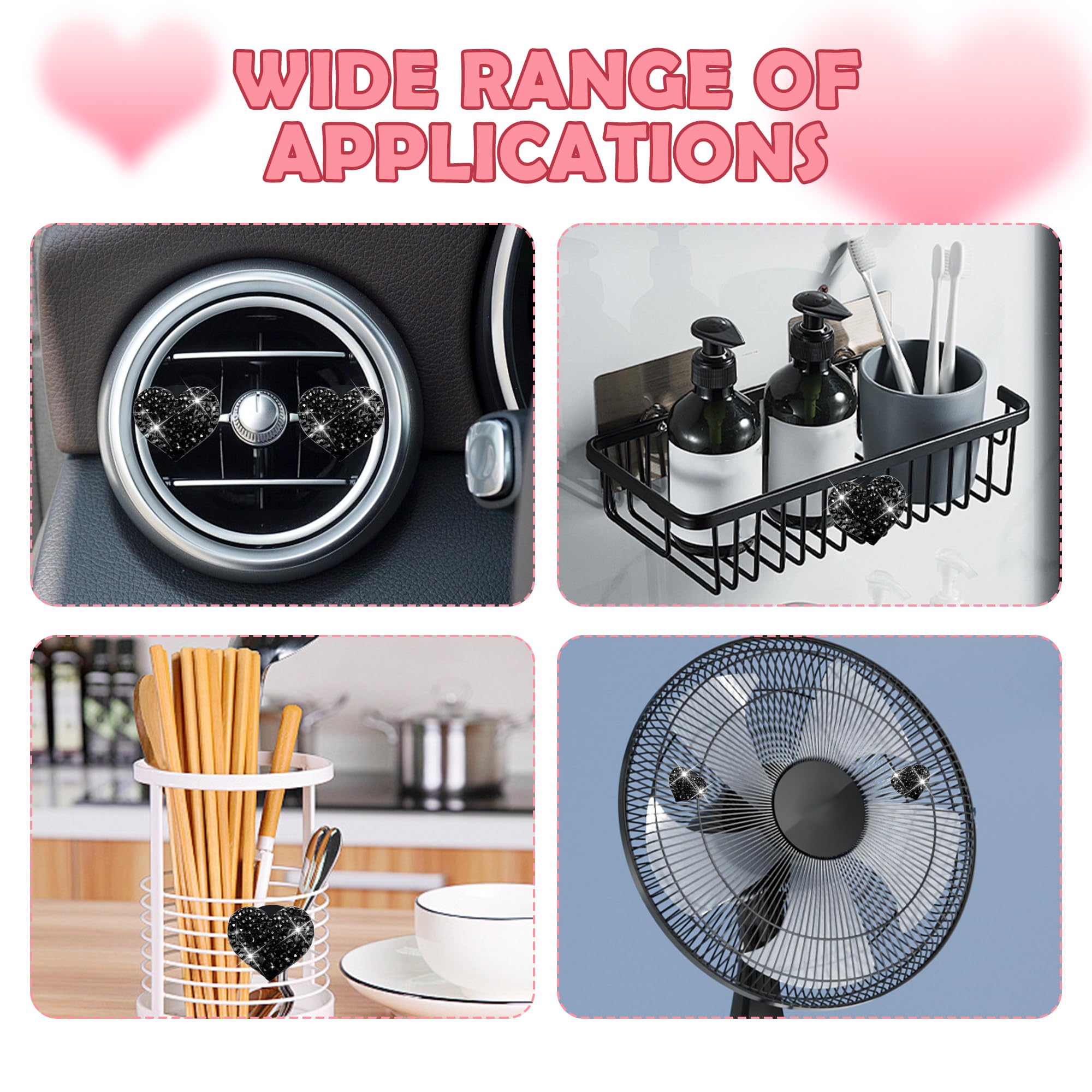4PCS Heart-Shaped Car Vent Clips with Rhinestone view 5