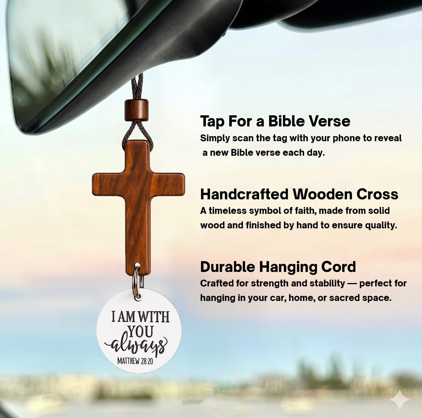 Daily Bible Verse Rearview Mirror Cross Ornament – Daily Scripture Car Pendant view 2