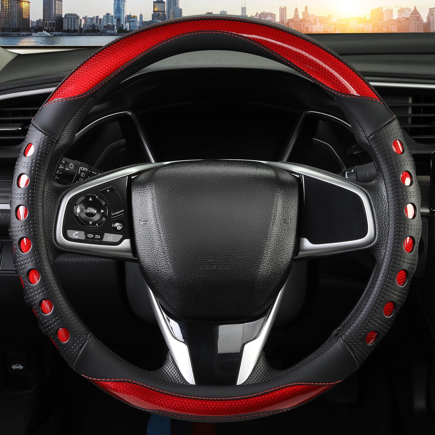 PU Leather Car Steering Wheel Cover with Non-Slip Grip view 2