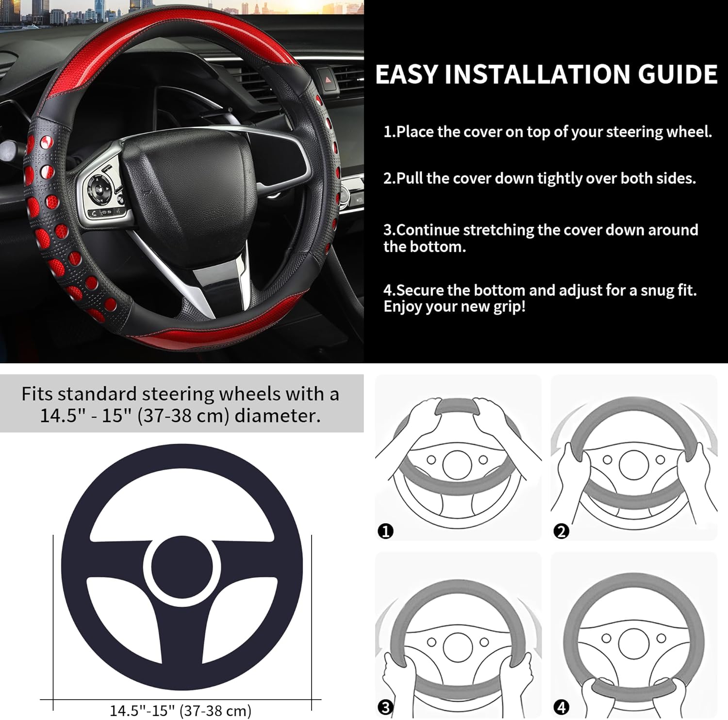 PU Leather Car Steering Wheel Cover with Non-Slip Grip view 5