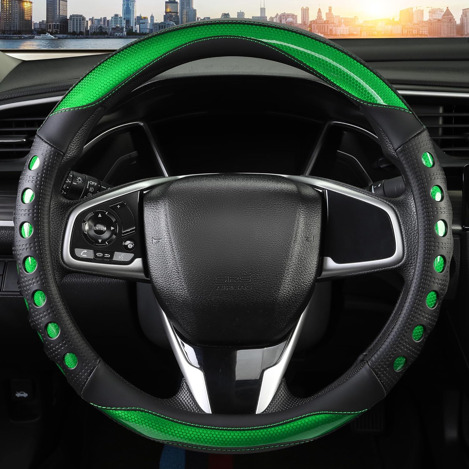 PU Leather Car Steering Wheel Sleeve with Non-Slip Grip view 2