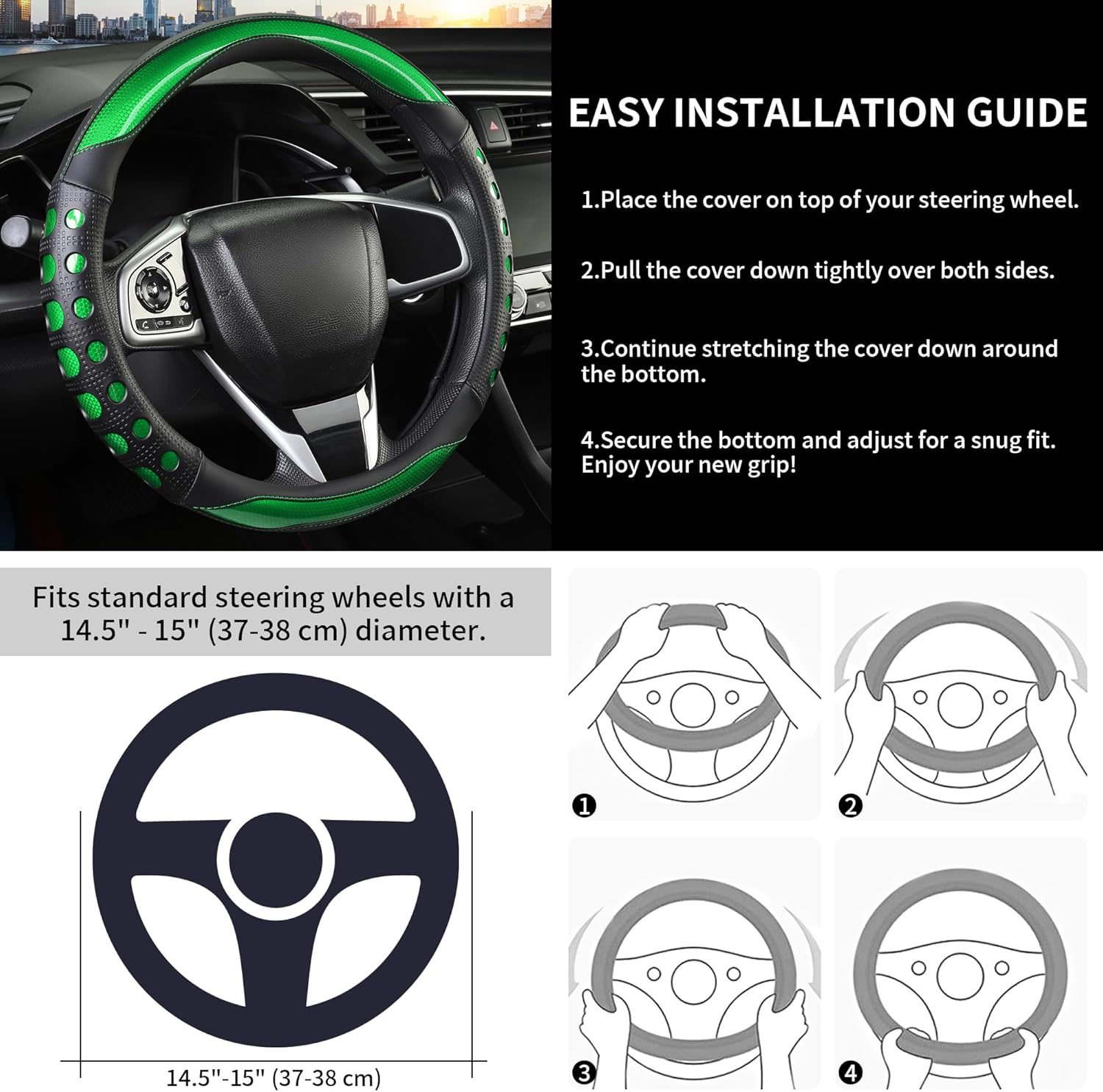 PU Leather Car Steering Wheel Sleeve with Non-Slip Grip view 5