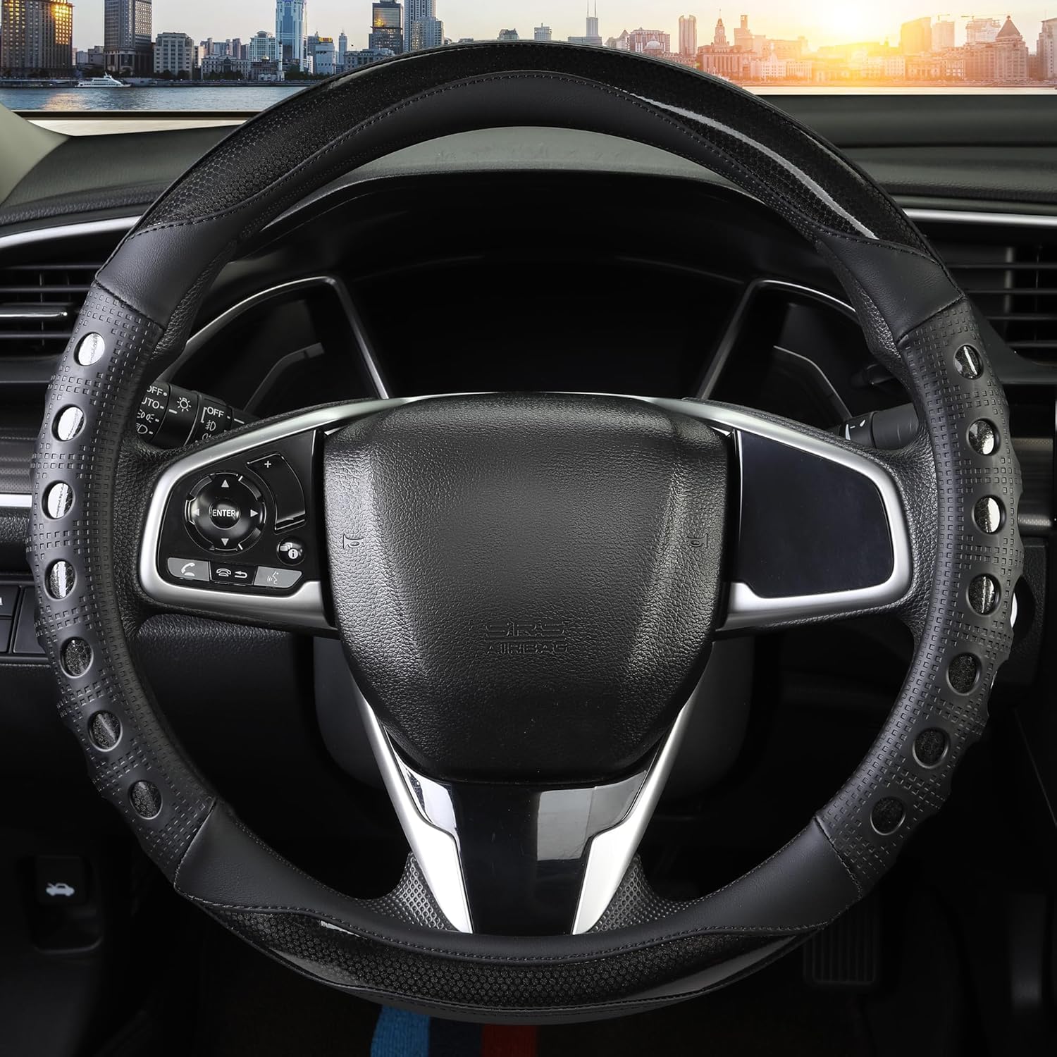 PU Leather Car Steering Wheel Cover with Non-Slip Grip view 2