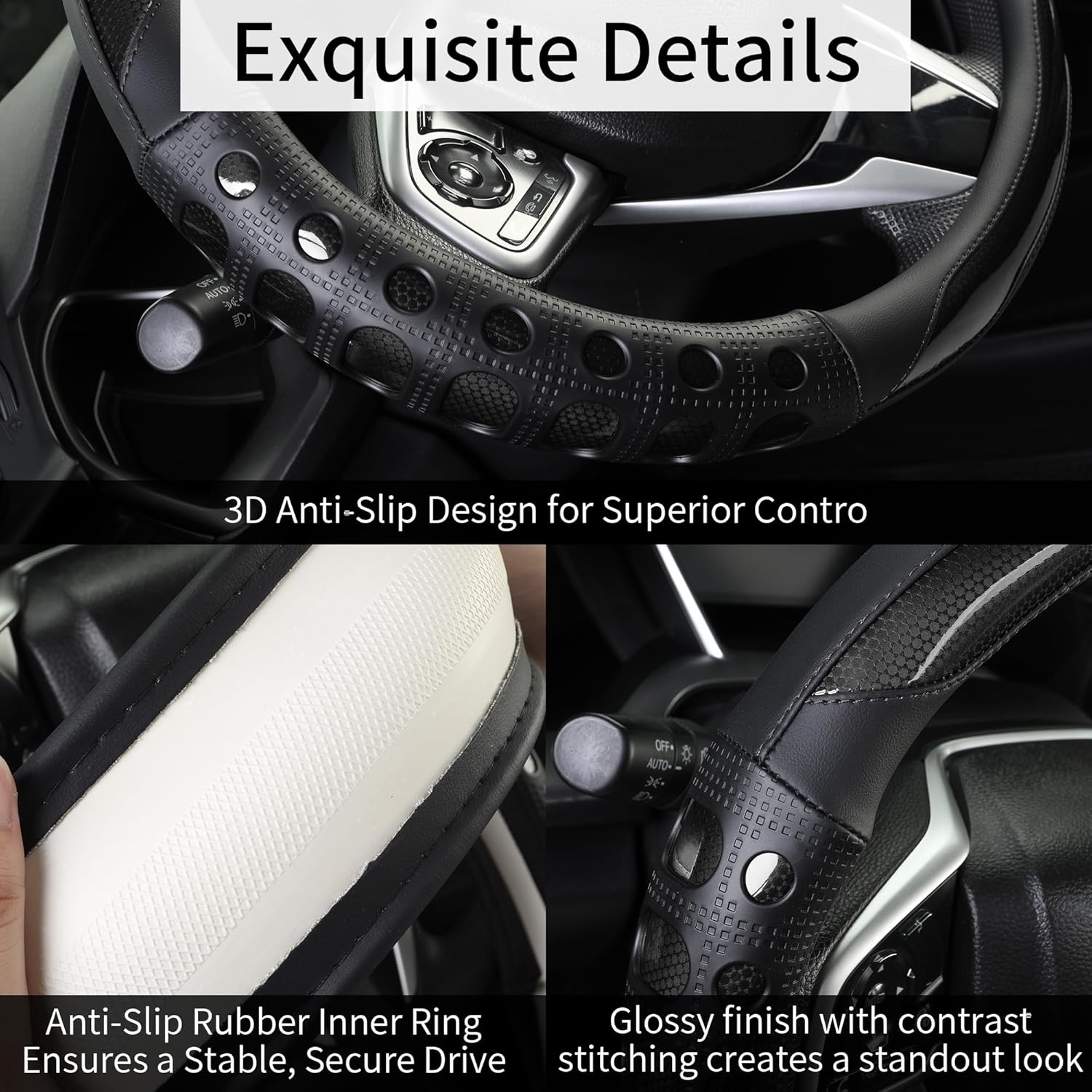 PU Leather Car Steering Wheel Cover with Non-Slip Grip view 4