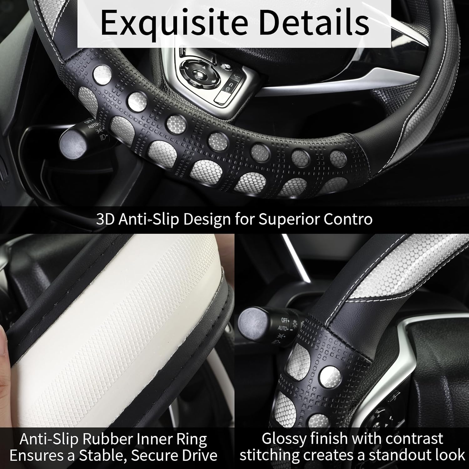PU Leather Car Steering Wheel Cover with Non-Slip Grip view 4