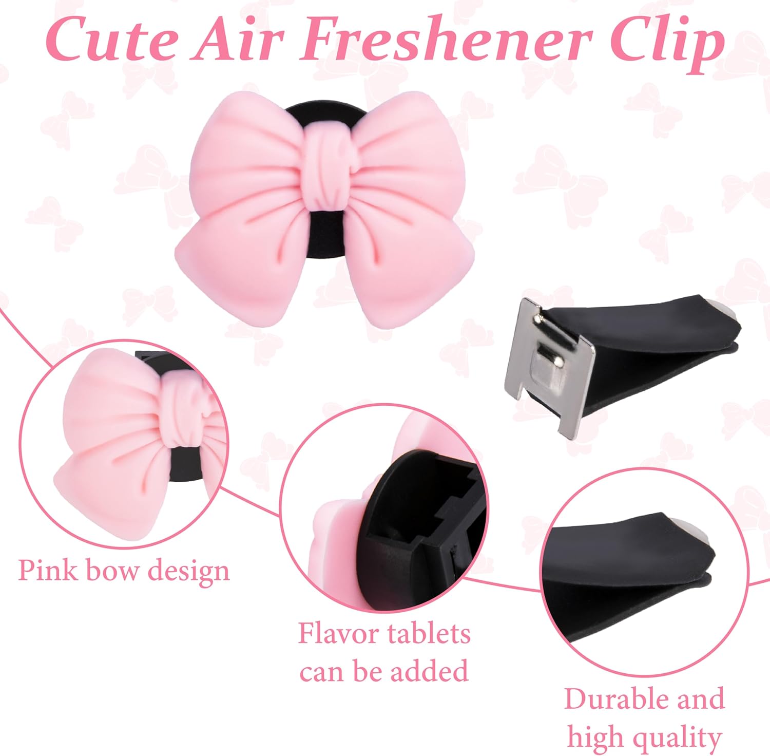 6pcs Pink Bow Car Vent Clamp view 3
