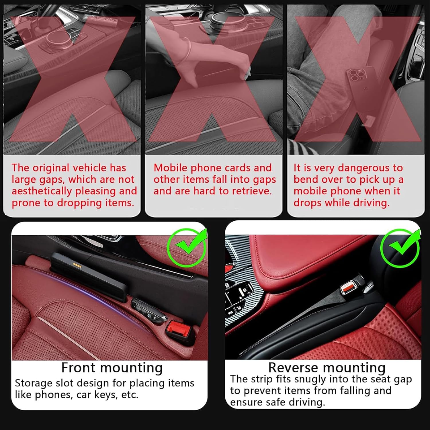 Car Seat Crevice Fill Organizer 2 pcs - No Drop Seat Guard view 4