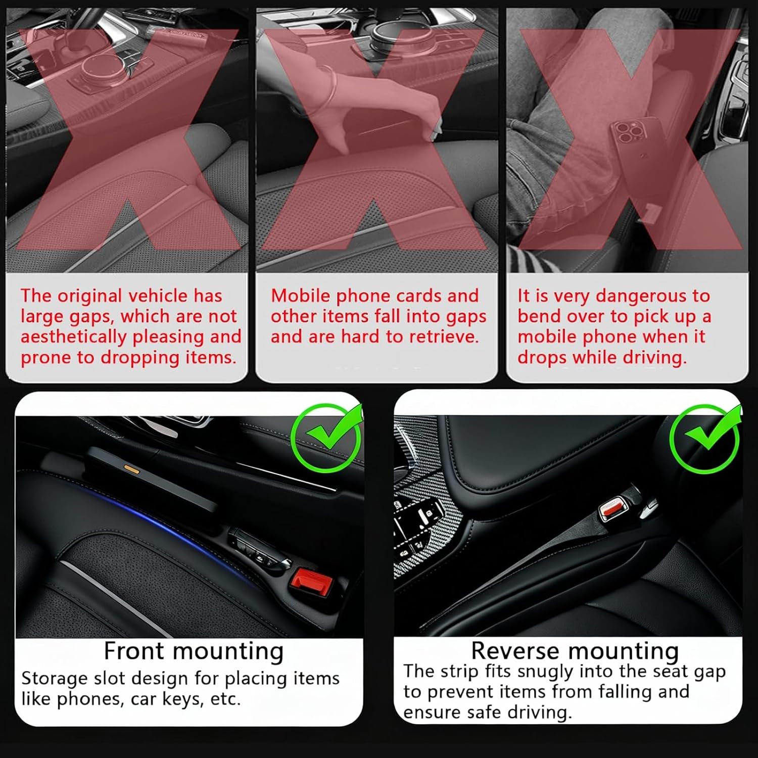 Car Seat Gap Fill Organizer 2 Pcs - No Drop Seat Guard view 4