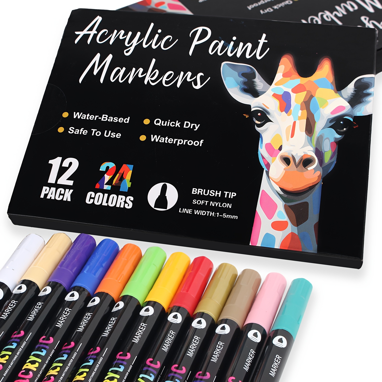 12-Pack Dual-Tip Acrylic Paint Markers