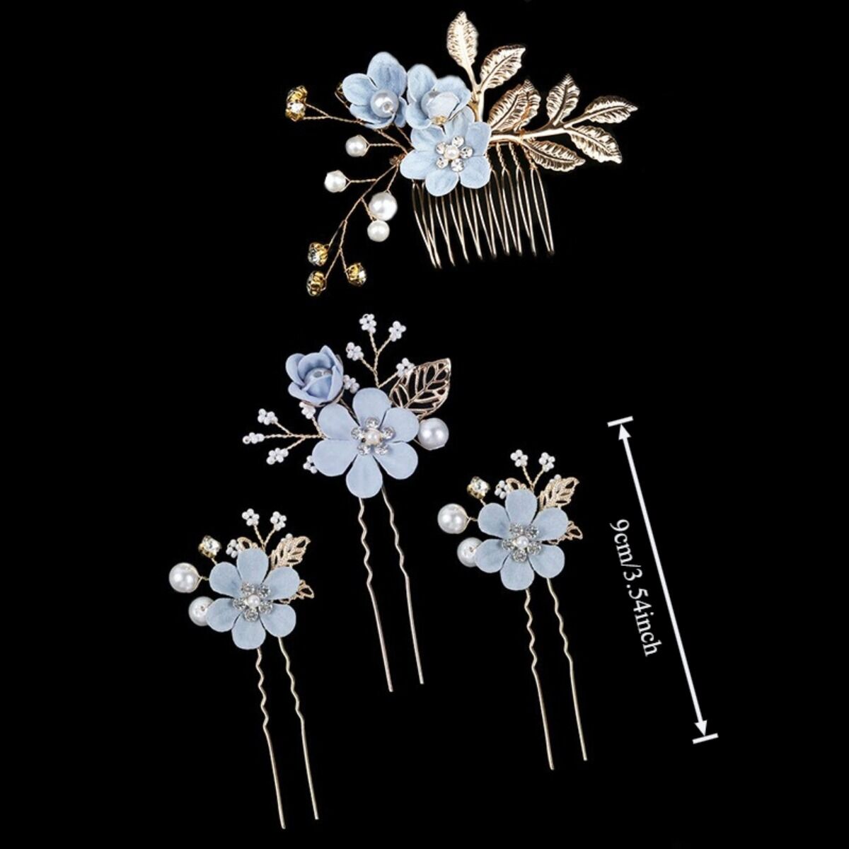 BLUE 4-Piece Elegant Light Luxury Pearl Flower Hair Accessories Set view 2