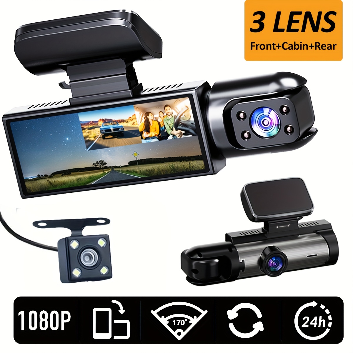 Super Memory Triple Cam Dash Cam! 32GB storage + 1080P HD triple lens view 10