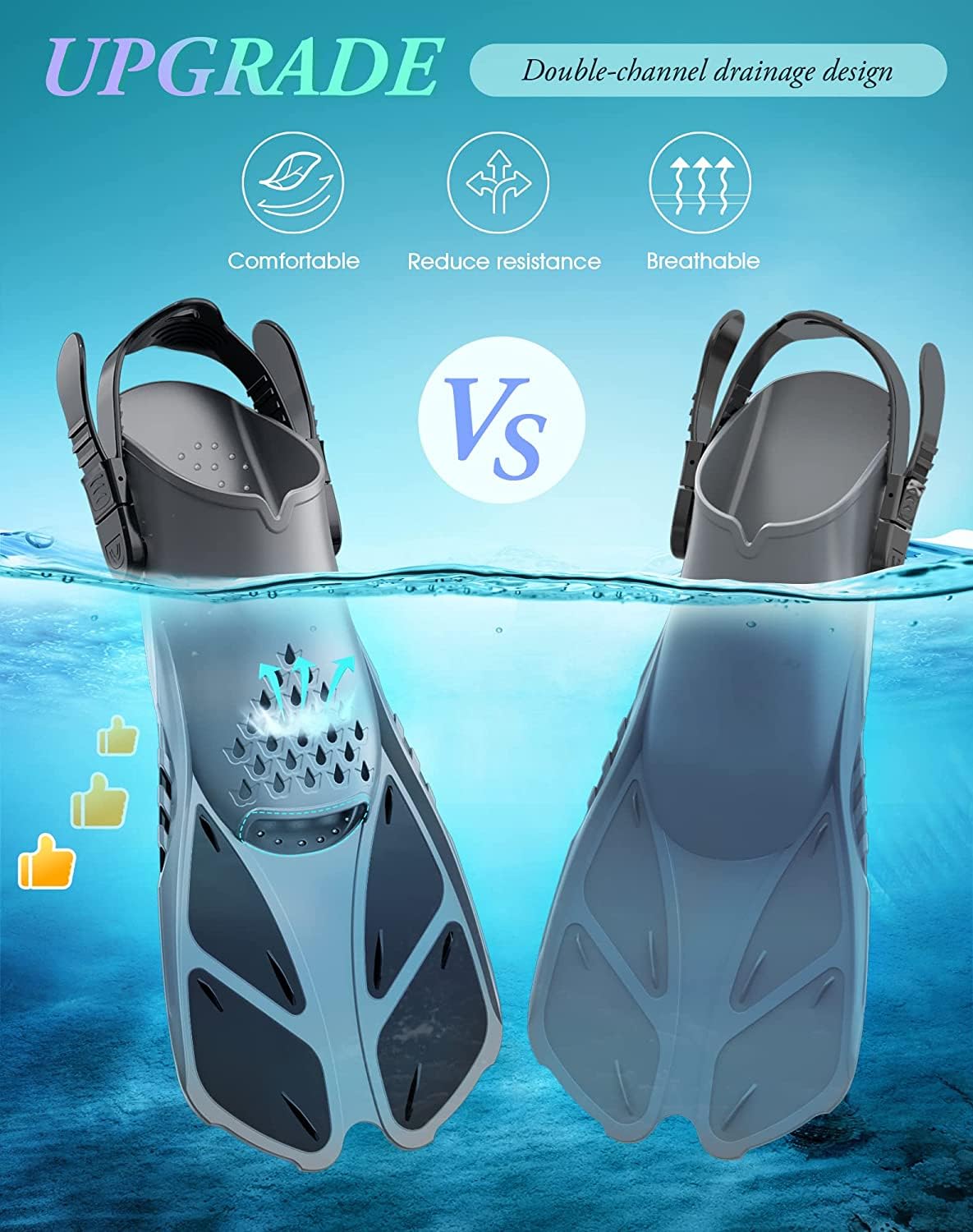 Gray Adjustable Open Heel Snorkel Fins view 4