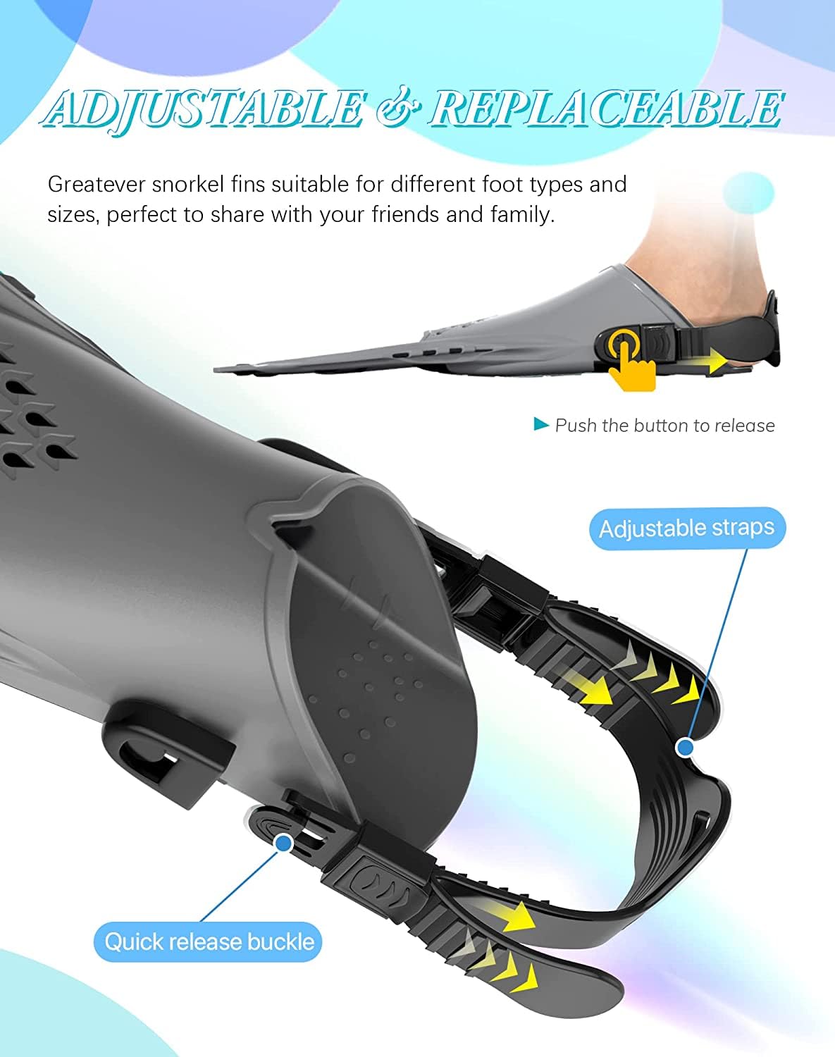Gray Adjustable Open Heel Snorkel Fins view 2
