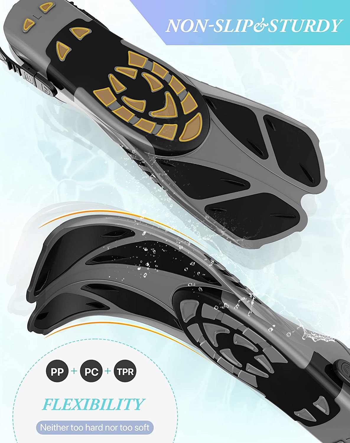 Gray Adjustable Open Heel Snorkel Fins view 3