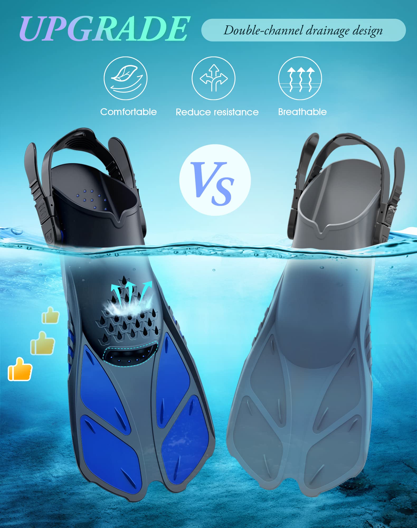 Blue Adjustable Open Heel Snorkel Fins view 5