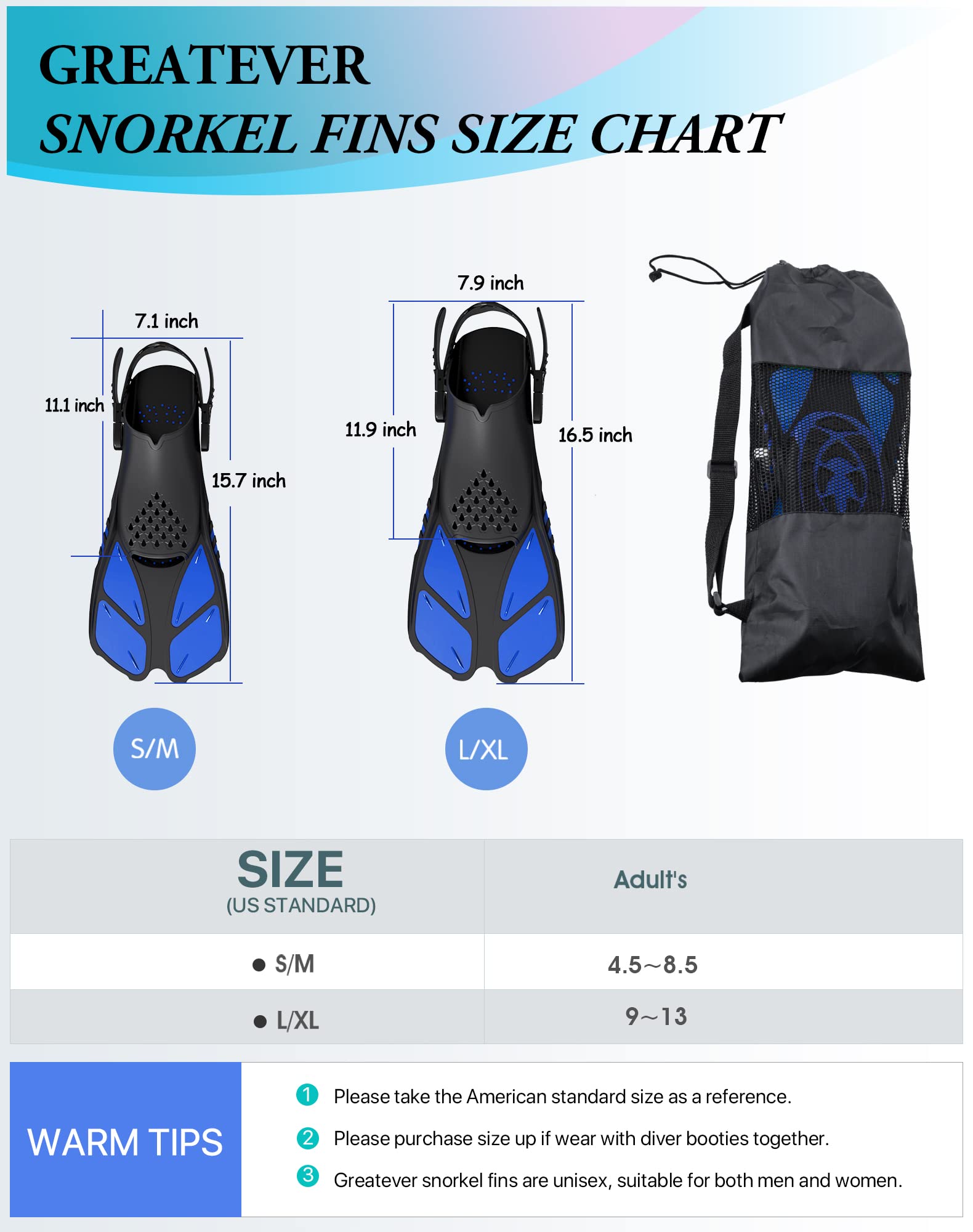 Blue Adjustable Open Heel Snorkel Fins view 6