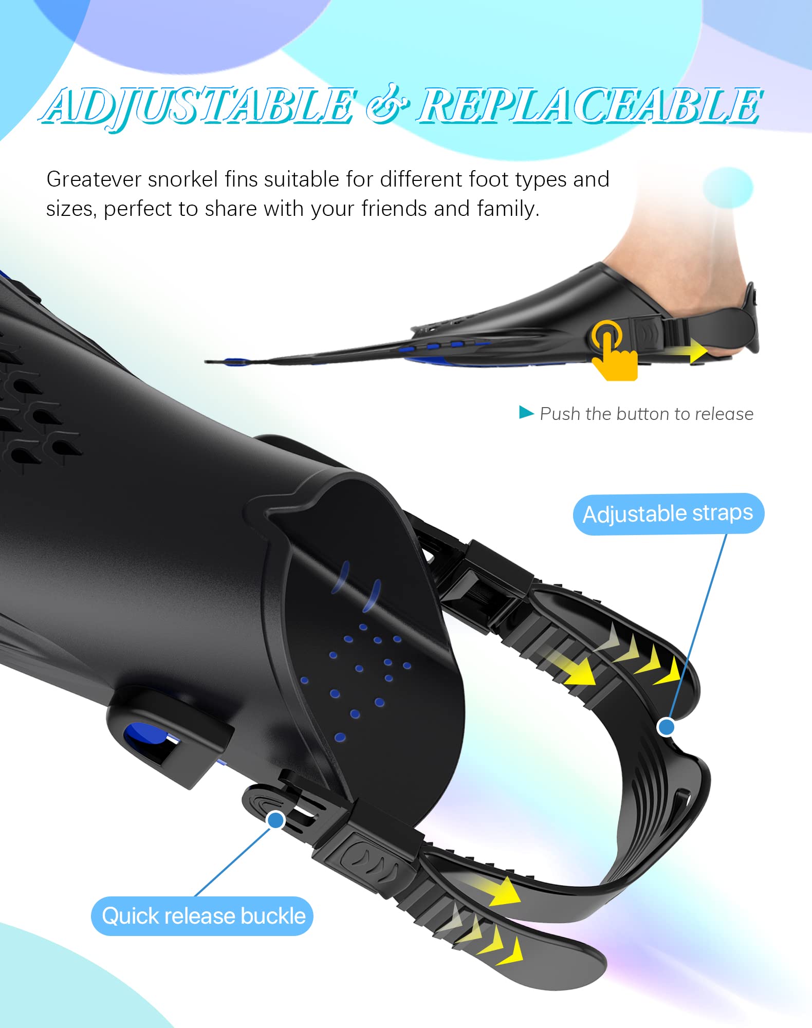 Blue Adjustable Open Heel Snorkel Fins view 3