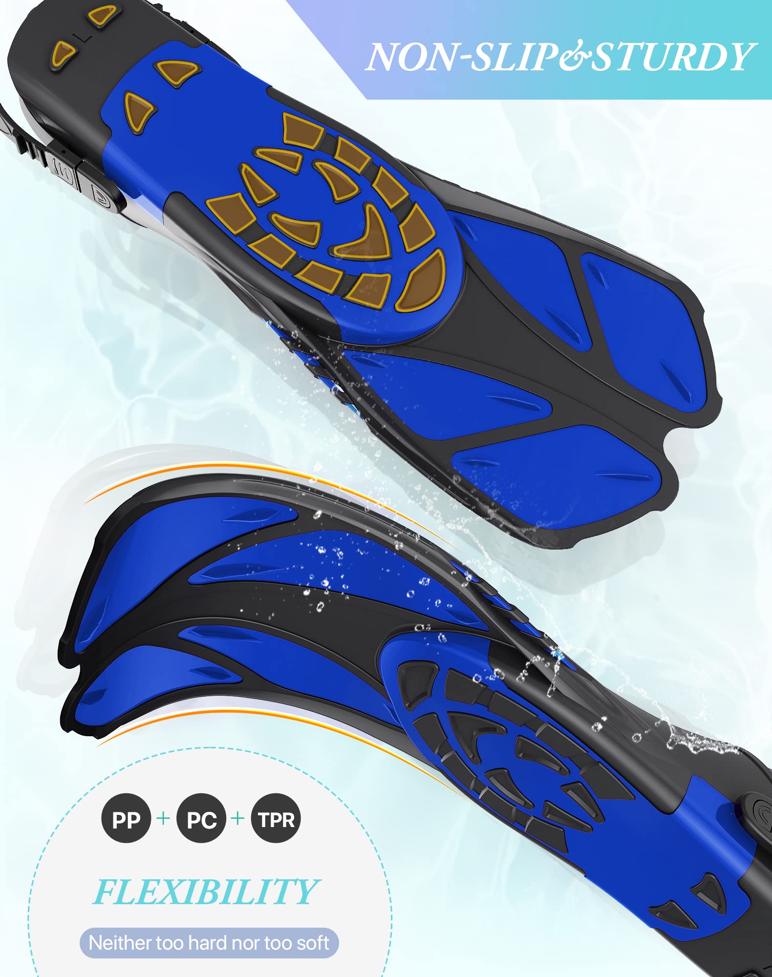 Blue Adjustable Open Heel Snorkel Fins view 4