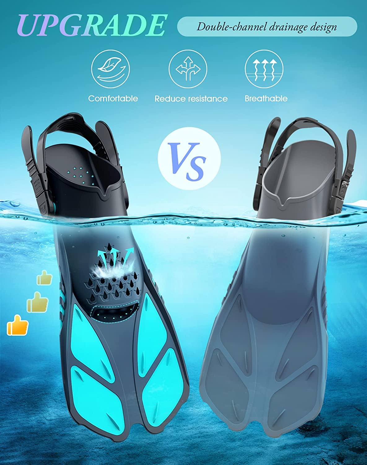 Green Adjustable Open Heel Snorkel Fins view 4