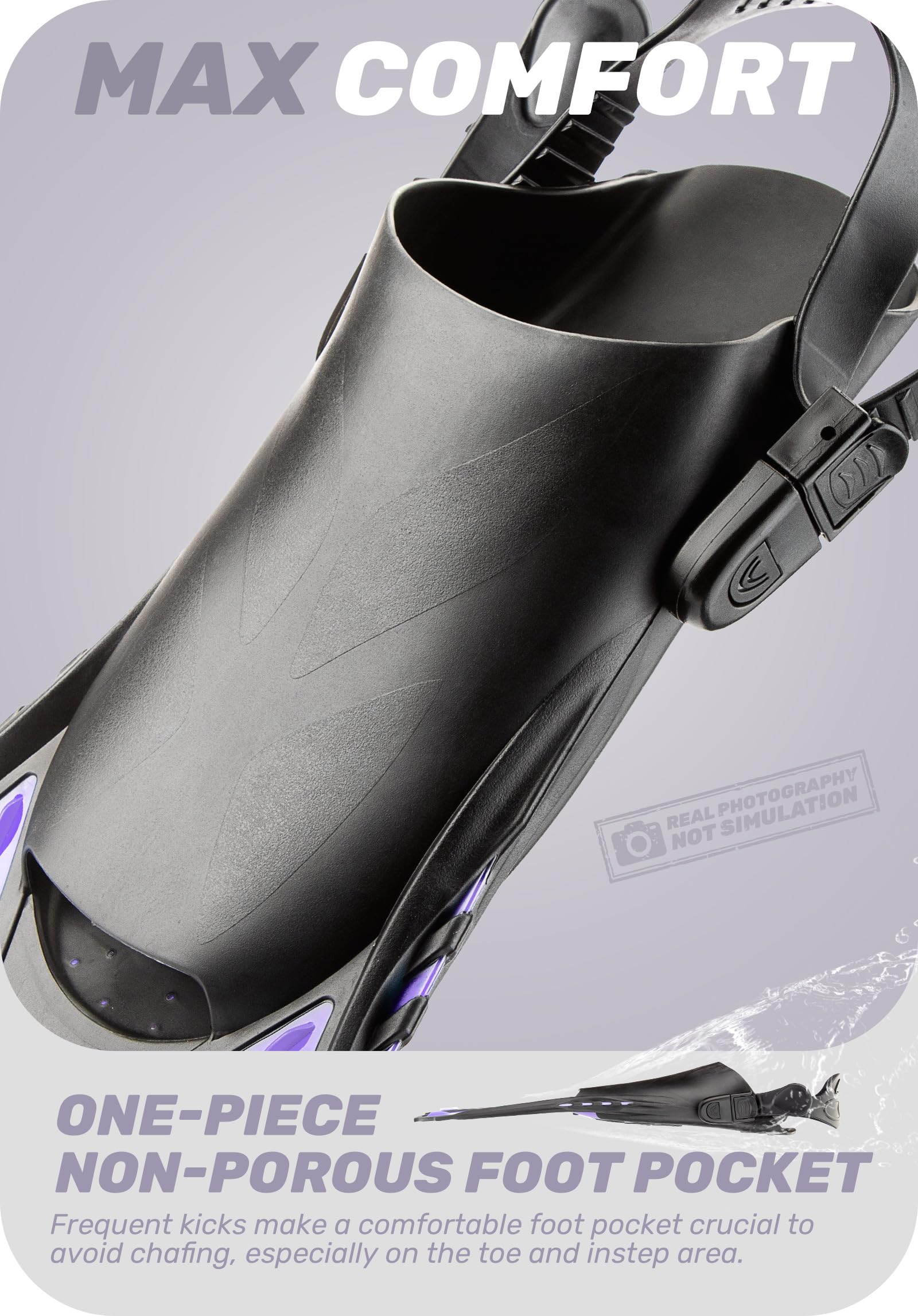Purple Adjustable Open Heel Snorkel Fins view 3