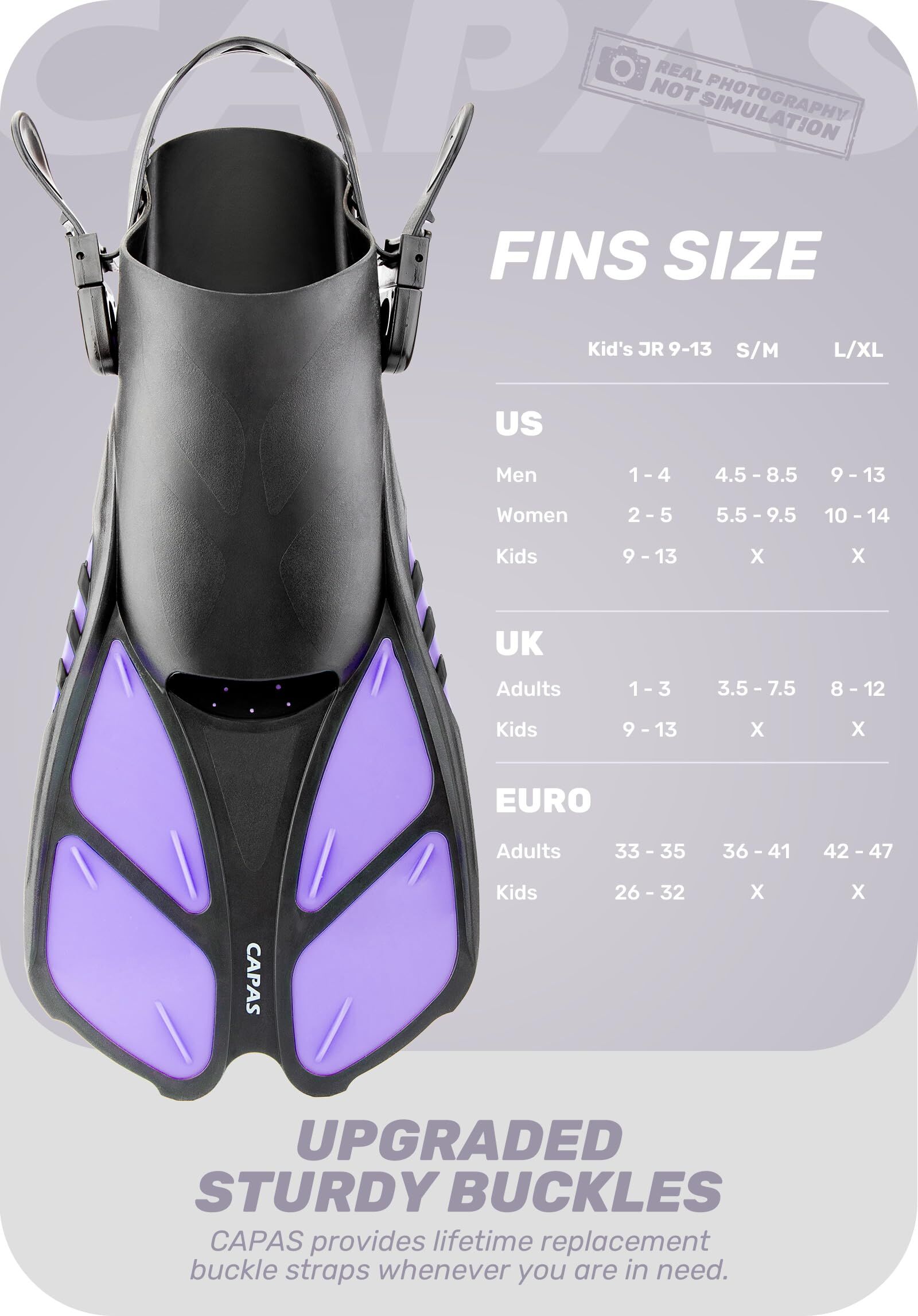 Purple Adjustable Open Heel Snorkel Fins view 5