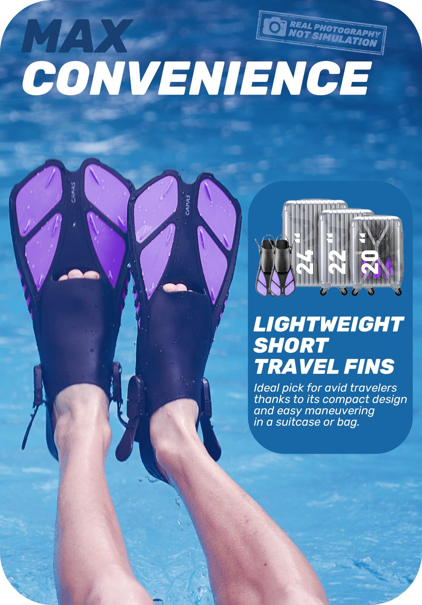 Purple Adjustable Open Heel Snorkel Fins view 4