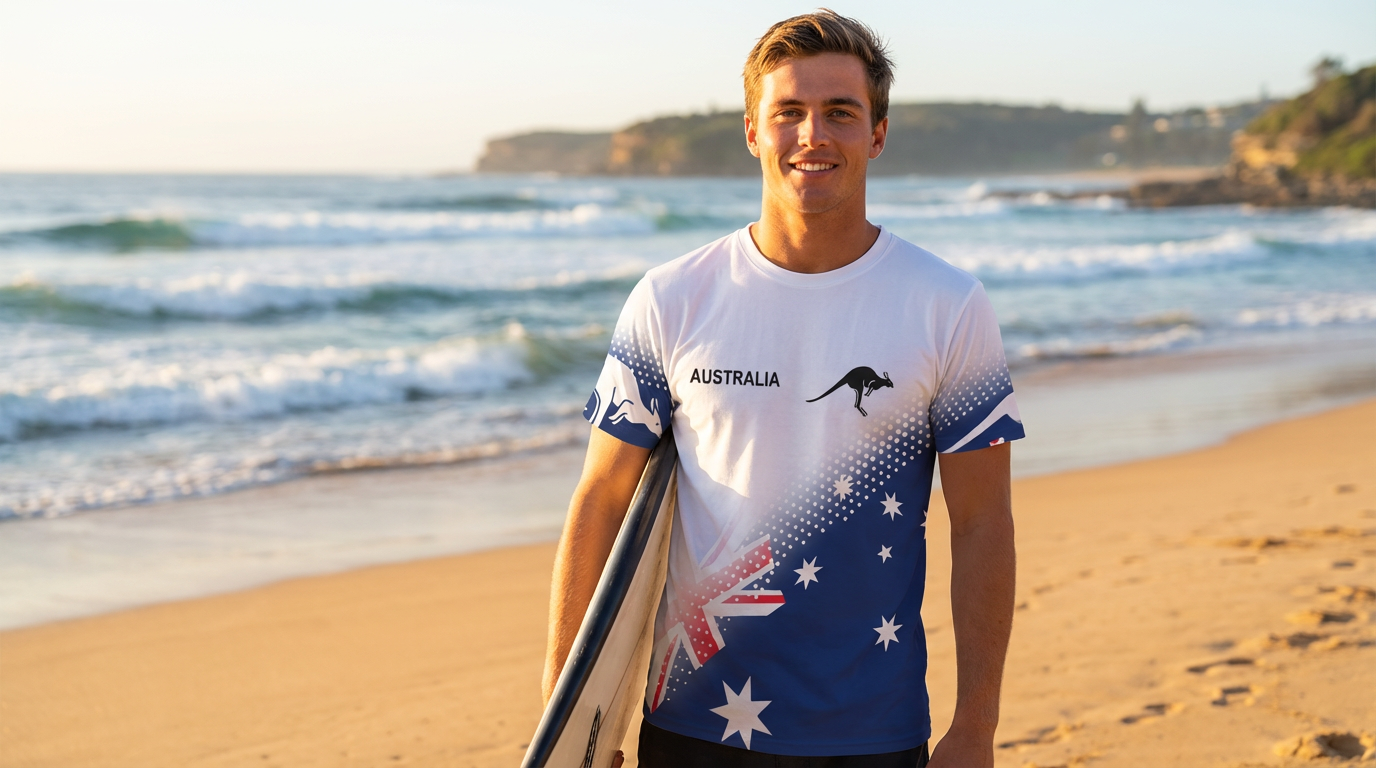 Australian Flag Kangaroo Print Unisex O-Neck Short Sleeve T-Shirt Summer view 2