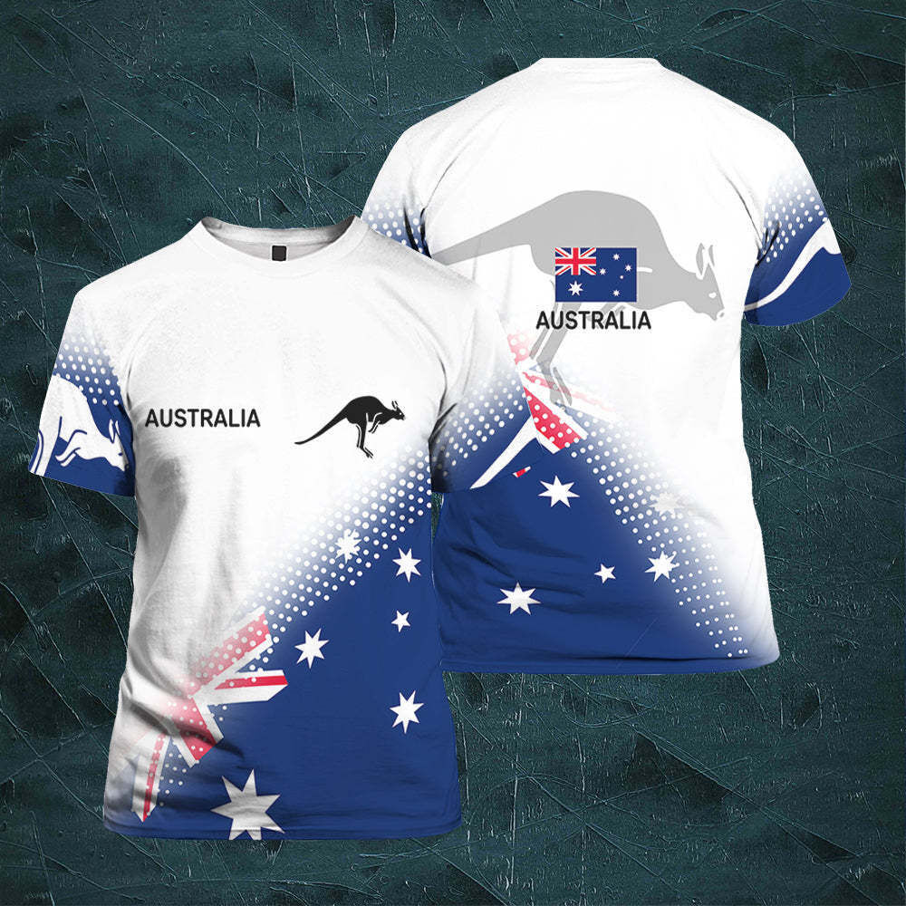 Australian Flag Kangaroo Print Unisex O-Neck Short Sleeve T-Shirt Summer