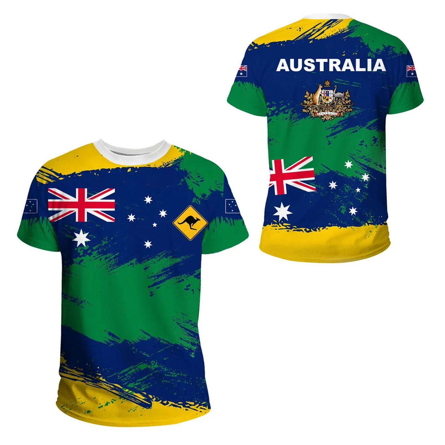 Australian Flag & Kangaroo Print Unisex O-Neck Short Sleeve T-Shirt Summer