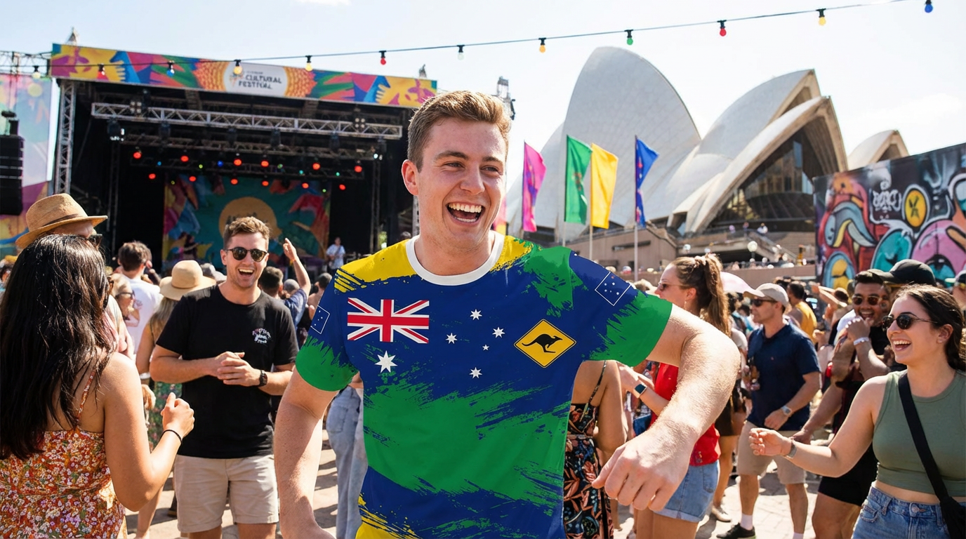Australian Flag & Kangaroo Print Unisex O-Neck Short Sleeve T-Shirt Summer view 2