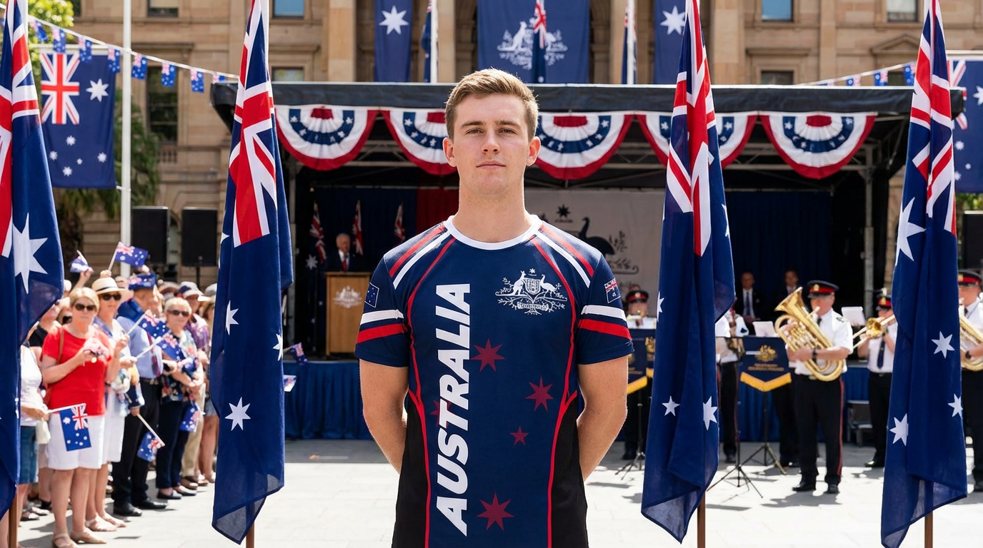 Australian National Emblem & Flag Print Unisex O-Neck Short Sleeve T-Shirt view 2