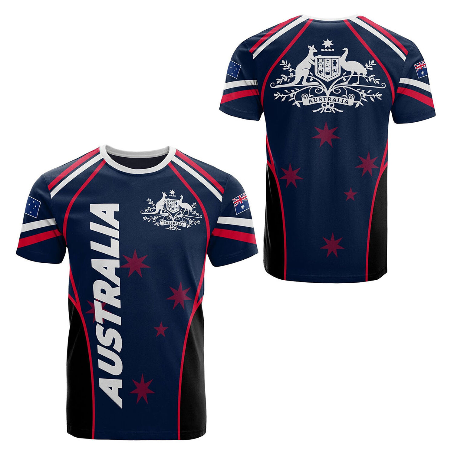 Australian National Emblem & Flag Print Unisex O-Neck Short Sleeve T-Shirt