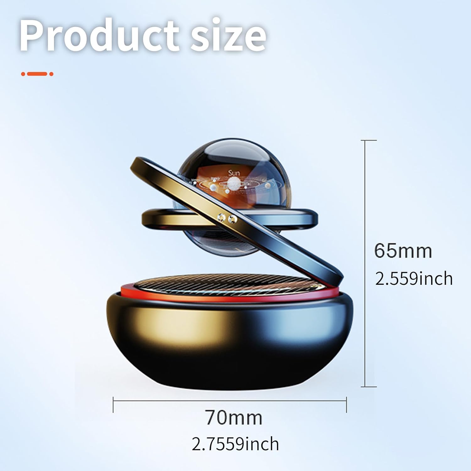 Black Solar-Powered Rotating Car Air Freshener: Space-Themed Dashboard Decor view 2