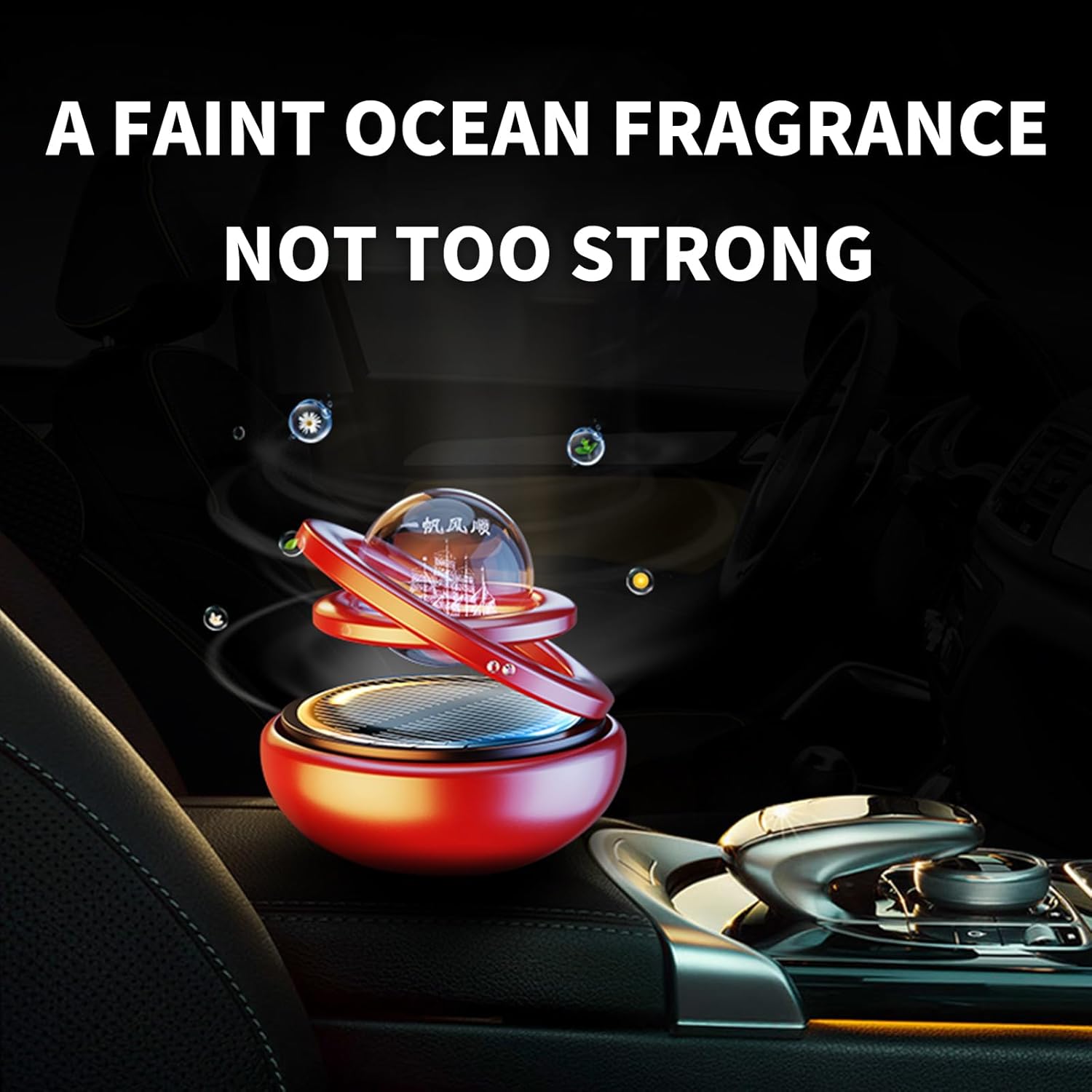 Black Solar-Powered Rotating Car Air Freshener: Space-Themed Dashboard Decor view 3