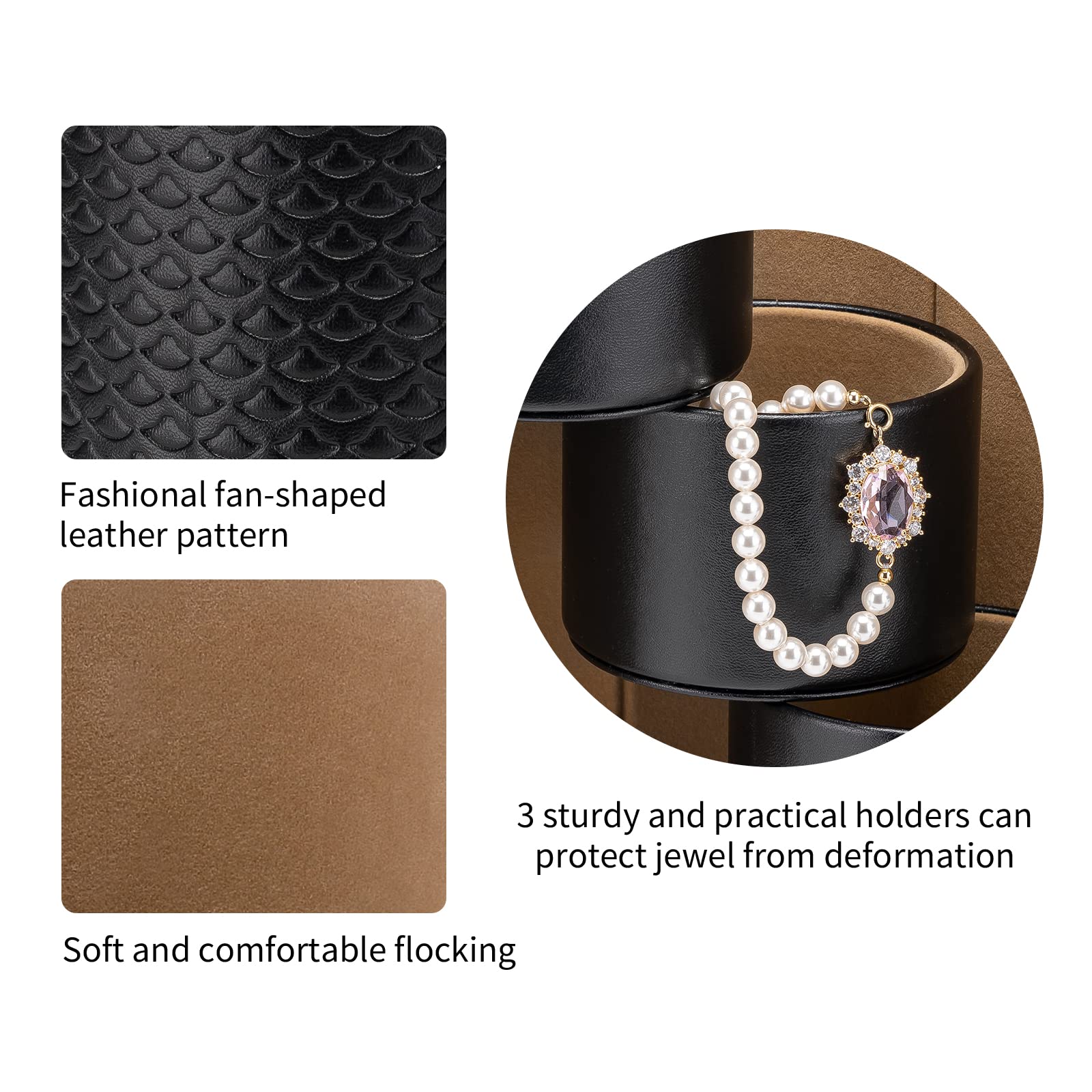 Black Travel Jewelry Case: 3-Layer PU Cylinder Organizer for Necklaces view 3