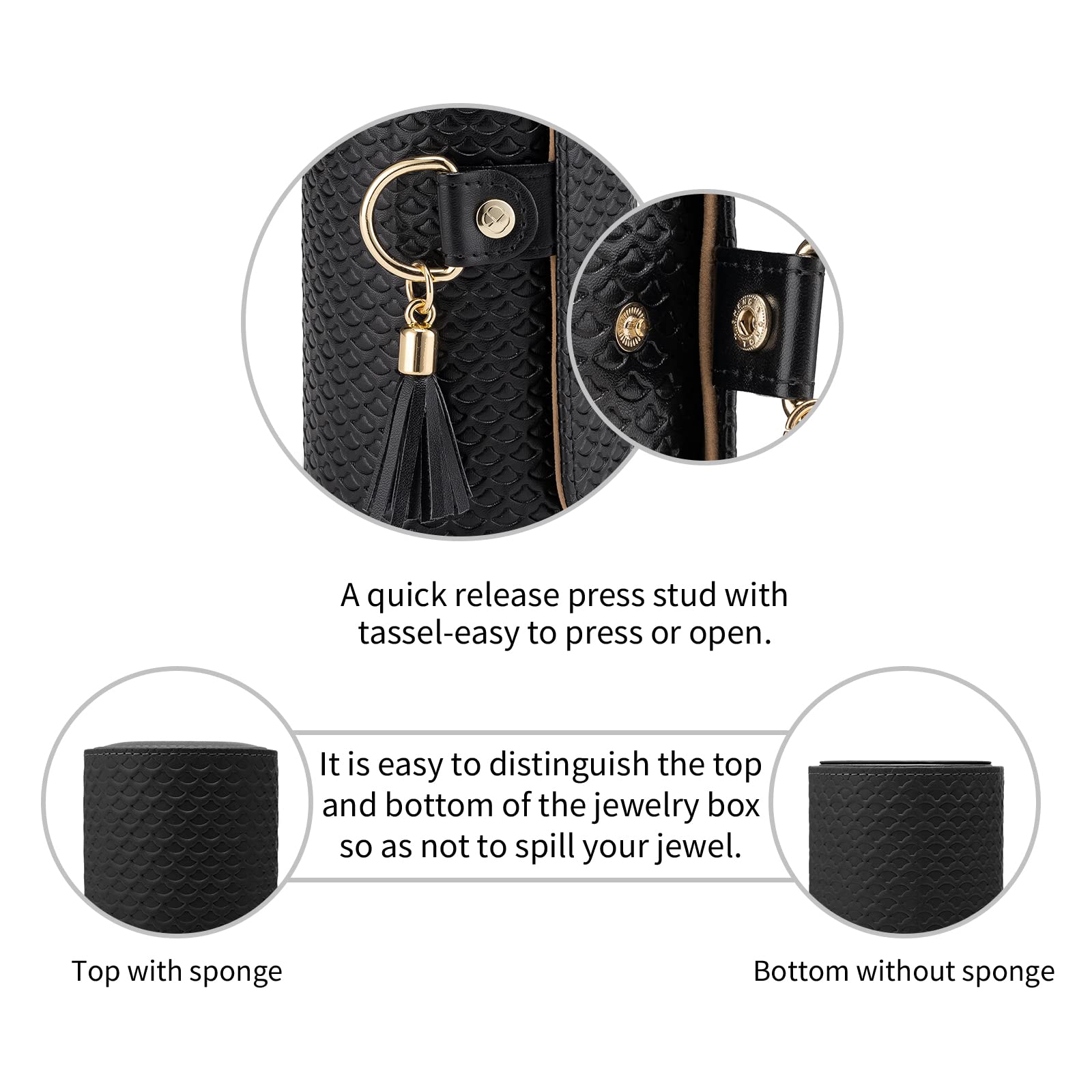 Black Travel Jewelry Case: 3-Layer PU Cylinder Organizer for Necklaces view 6