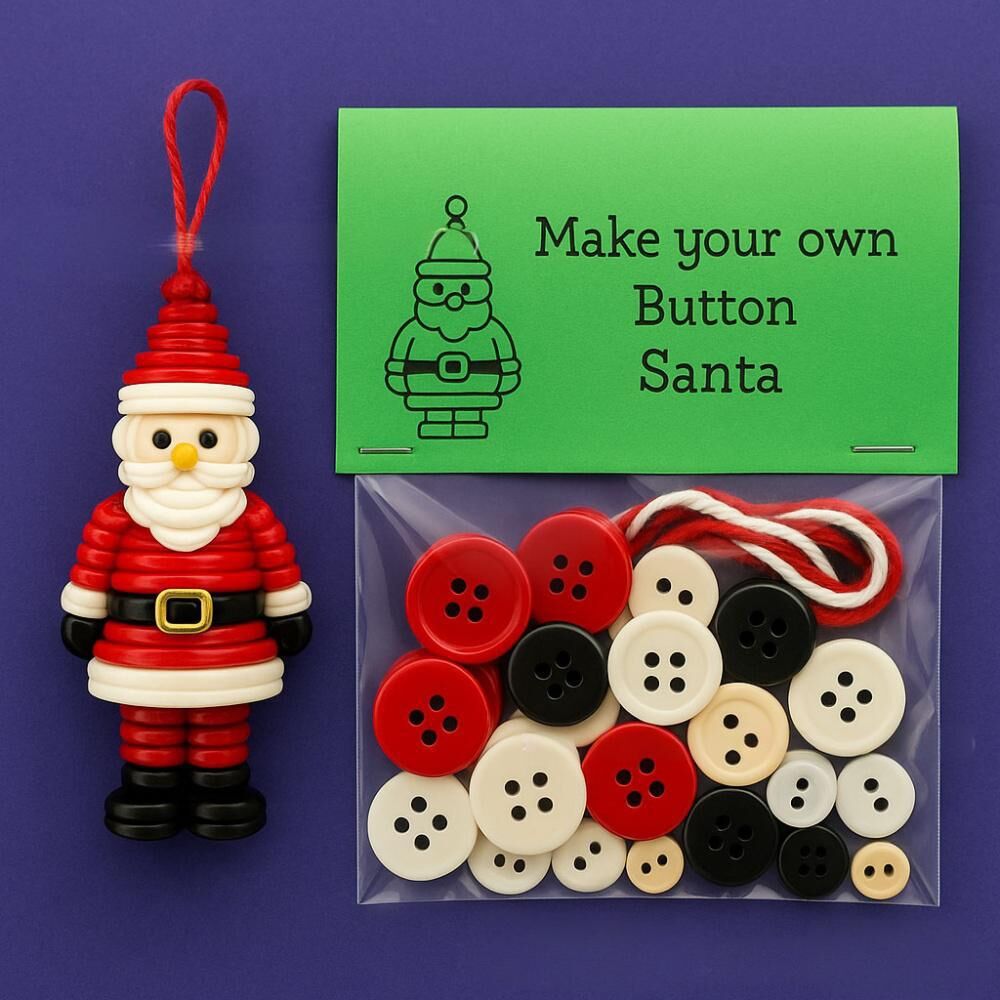 Christmas gift Christmas Button Ornament - Festive Santa Design Craft Kit view 2