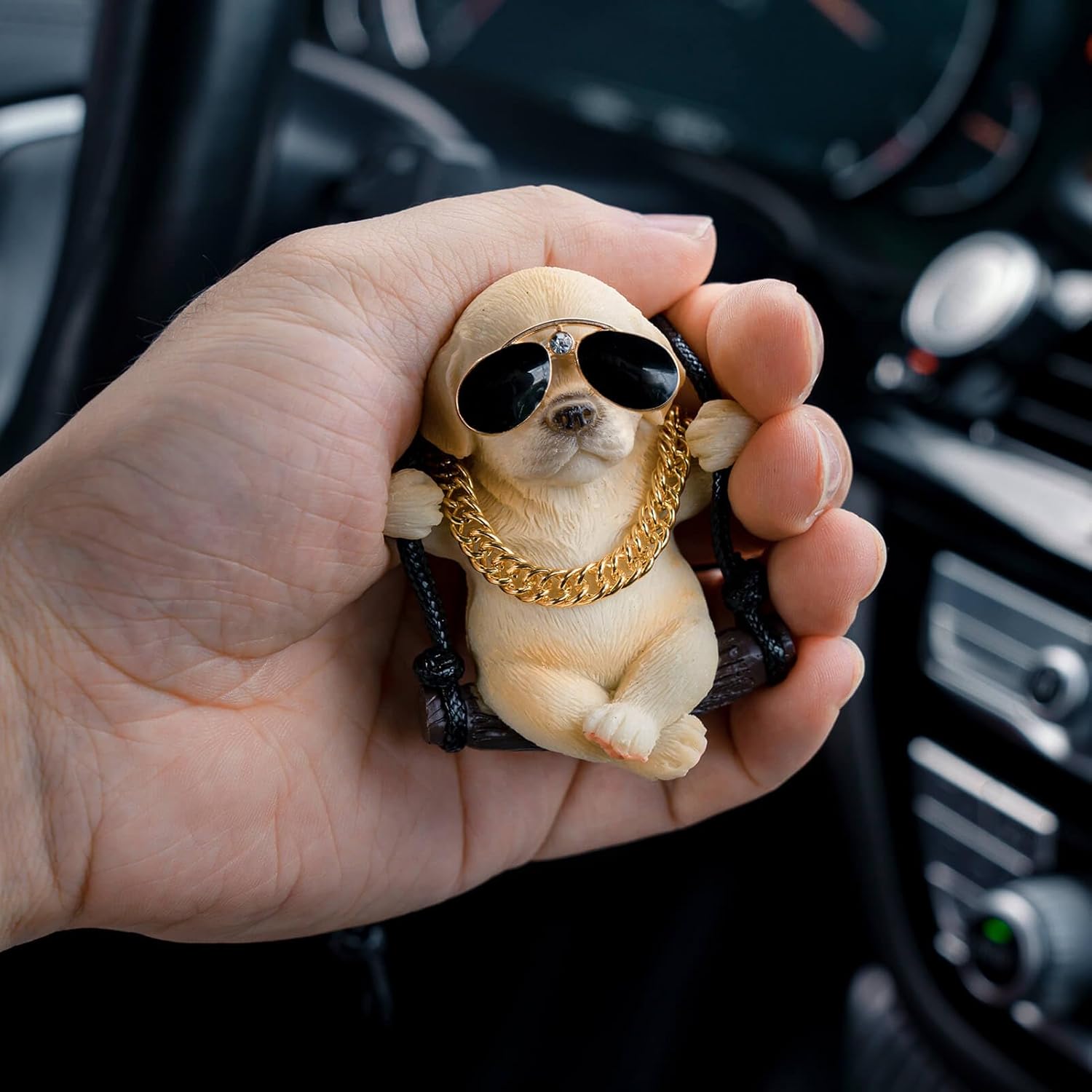 Cute Swinging Labrador Car Mirror Ornament: Yellow Retriever Hanging Accessory view 2
