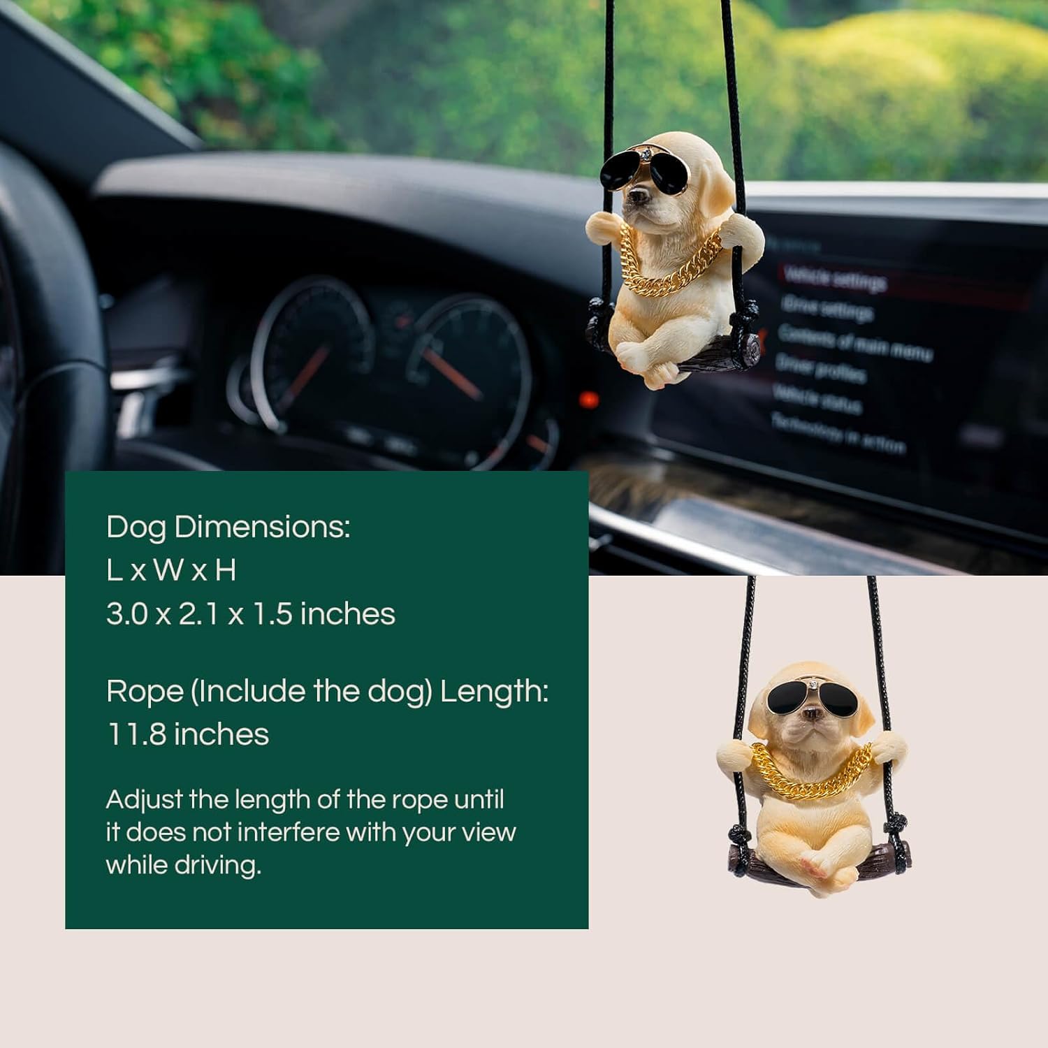 Cute Swinging Labrador Car Mirror Ornament: Yellow Retriever Hanging Accessory view 5