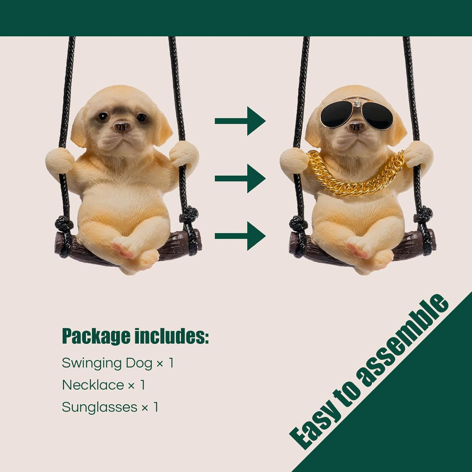 Cute Swinging Labrador Car Mirror Ornament: Yellow Retriever Hanging Accessory view 6